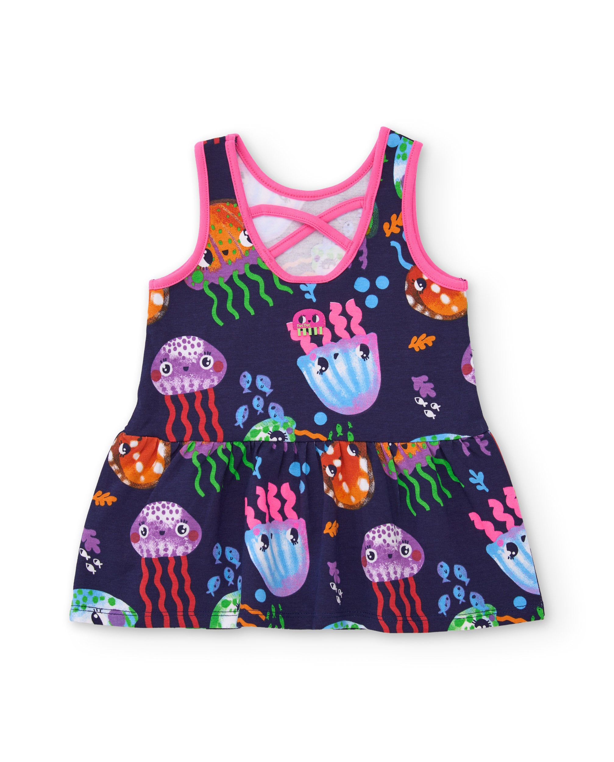 Vestido de niña de punto con ribetes en contraste