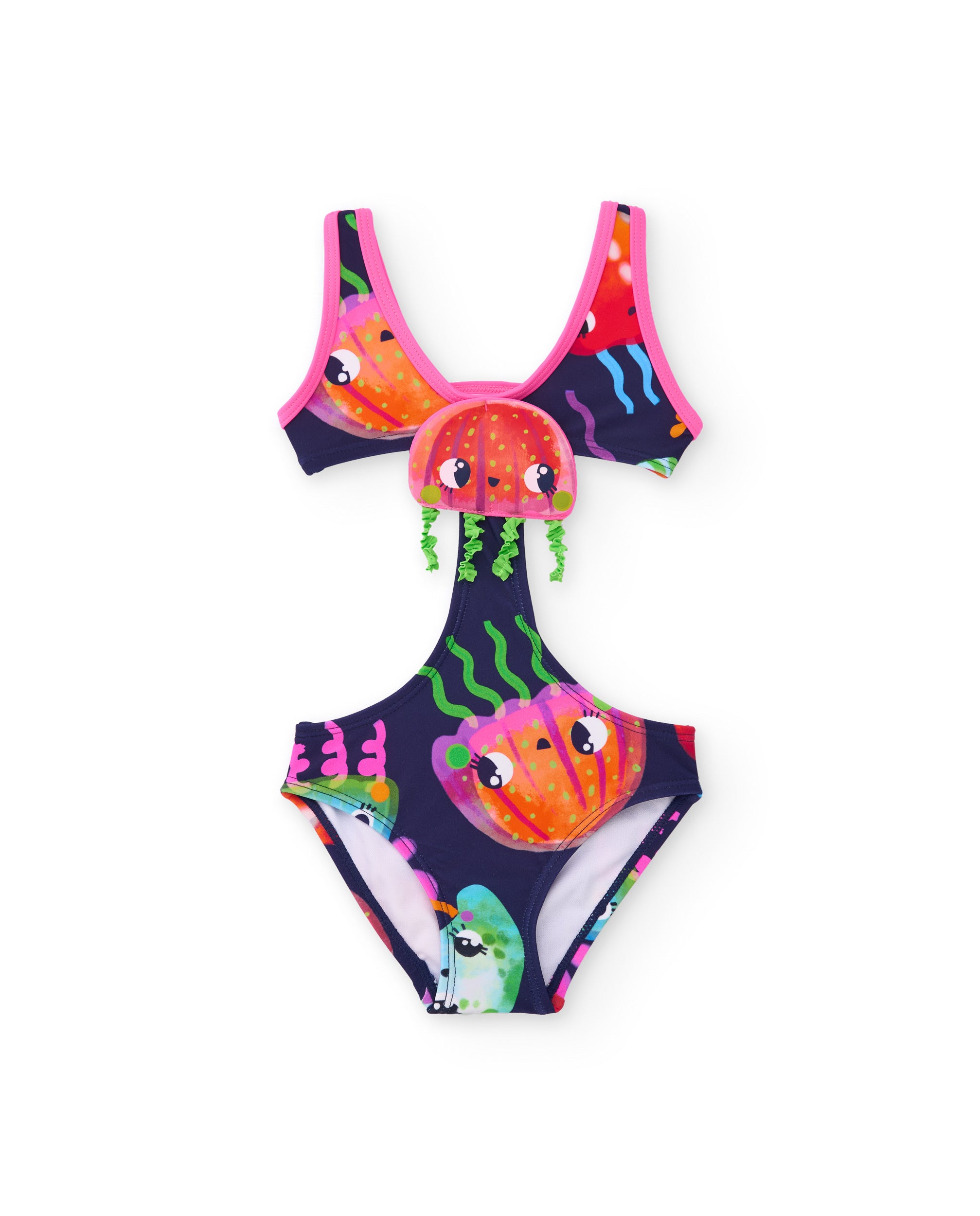 Bañador de niña de punto y apliques de medusas
