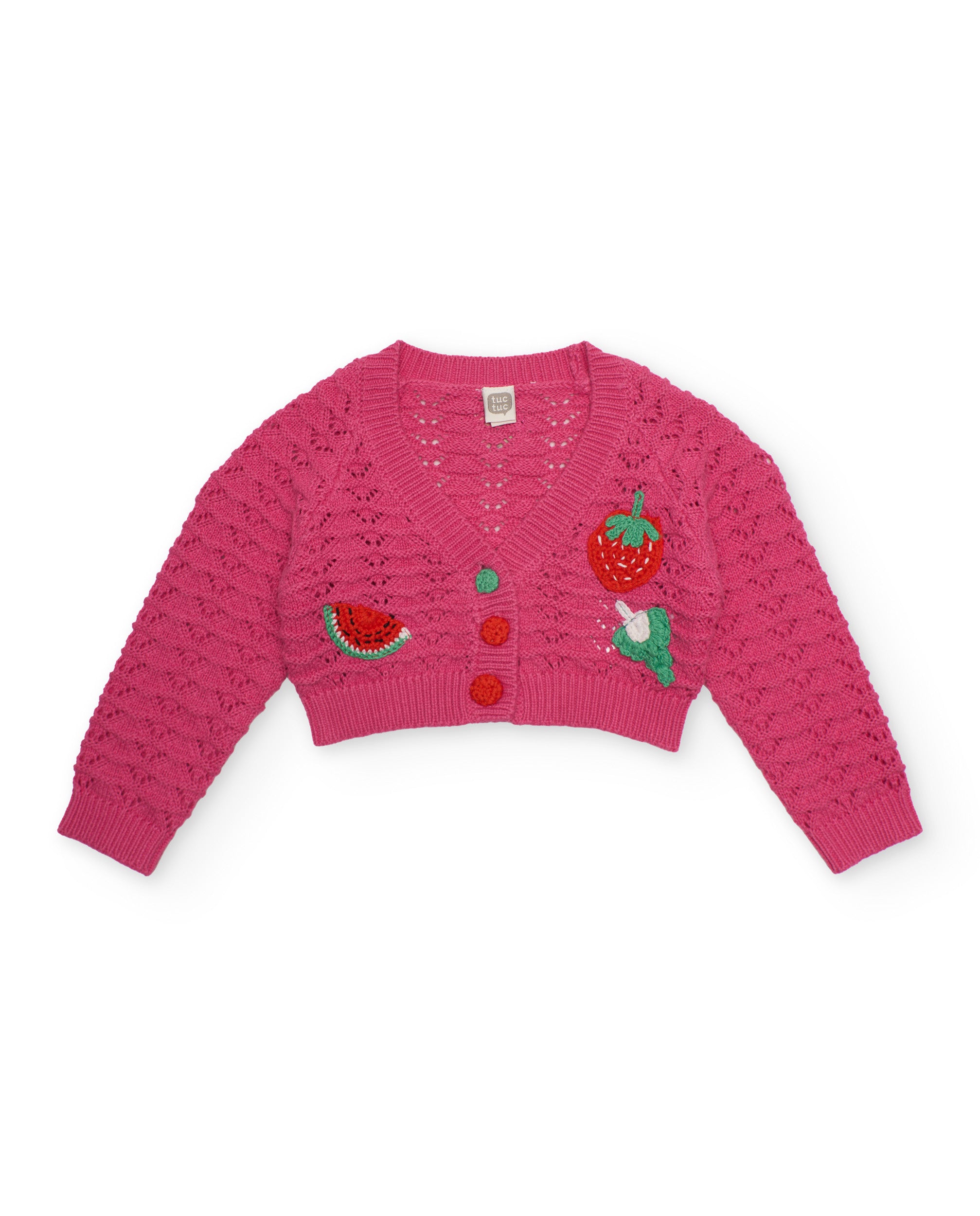 Chaqueta de niña de tricot con motivos de frutas