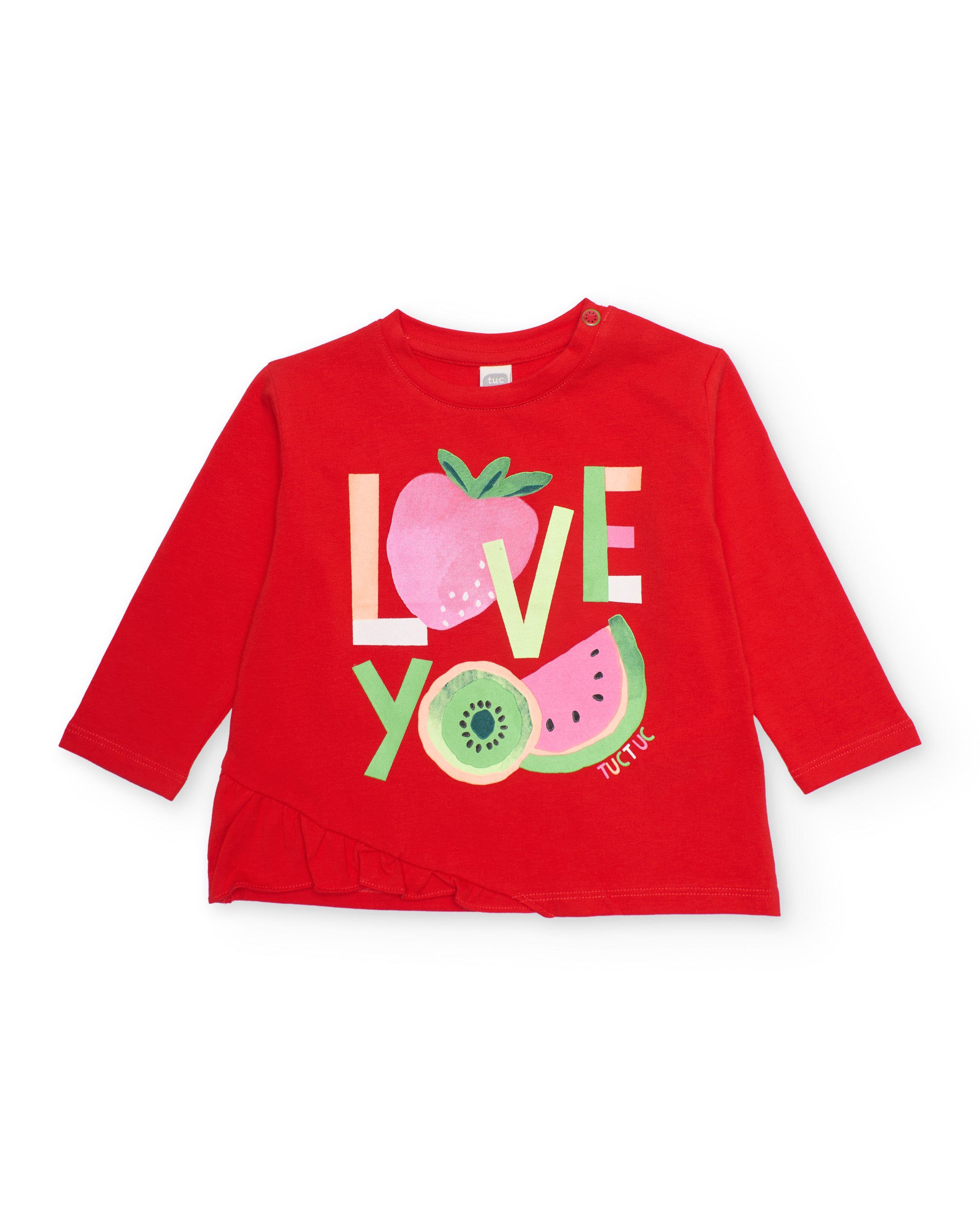 Camiseta de niña de punto y bajo asimétrico