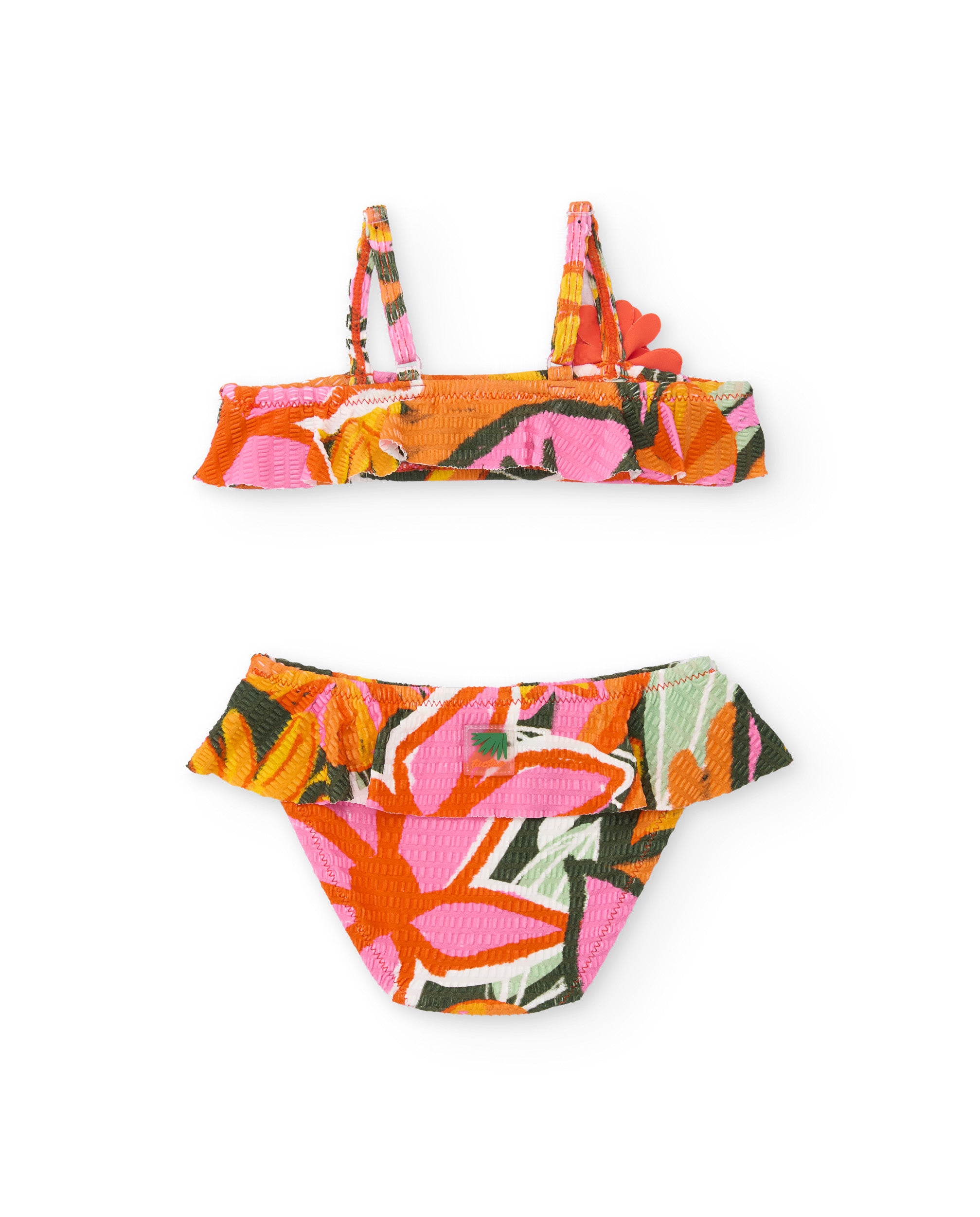 Bikini de niña de punto y detalle floral en relieve