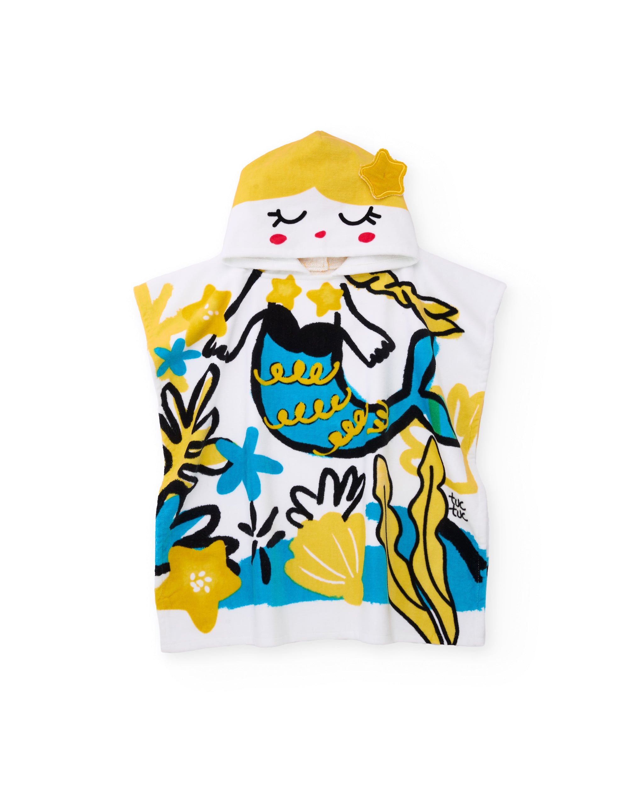 Toalla poncho de niña de punto y diseño sirena
