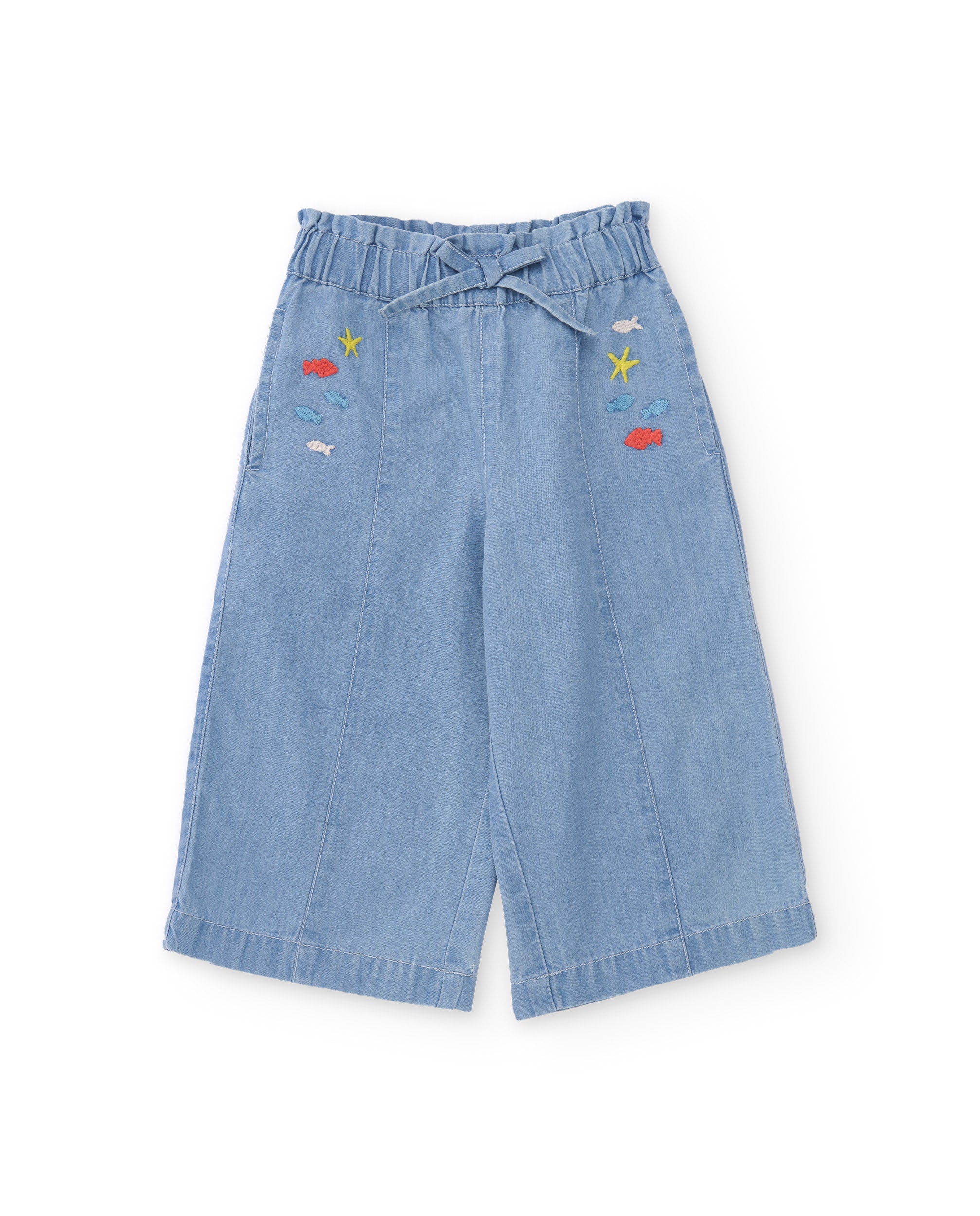 Pantalones de niña de plana y denim claro