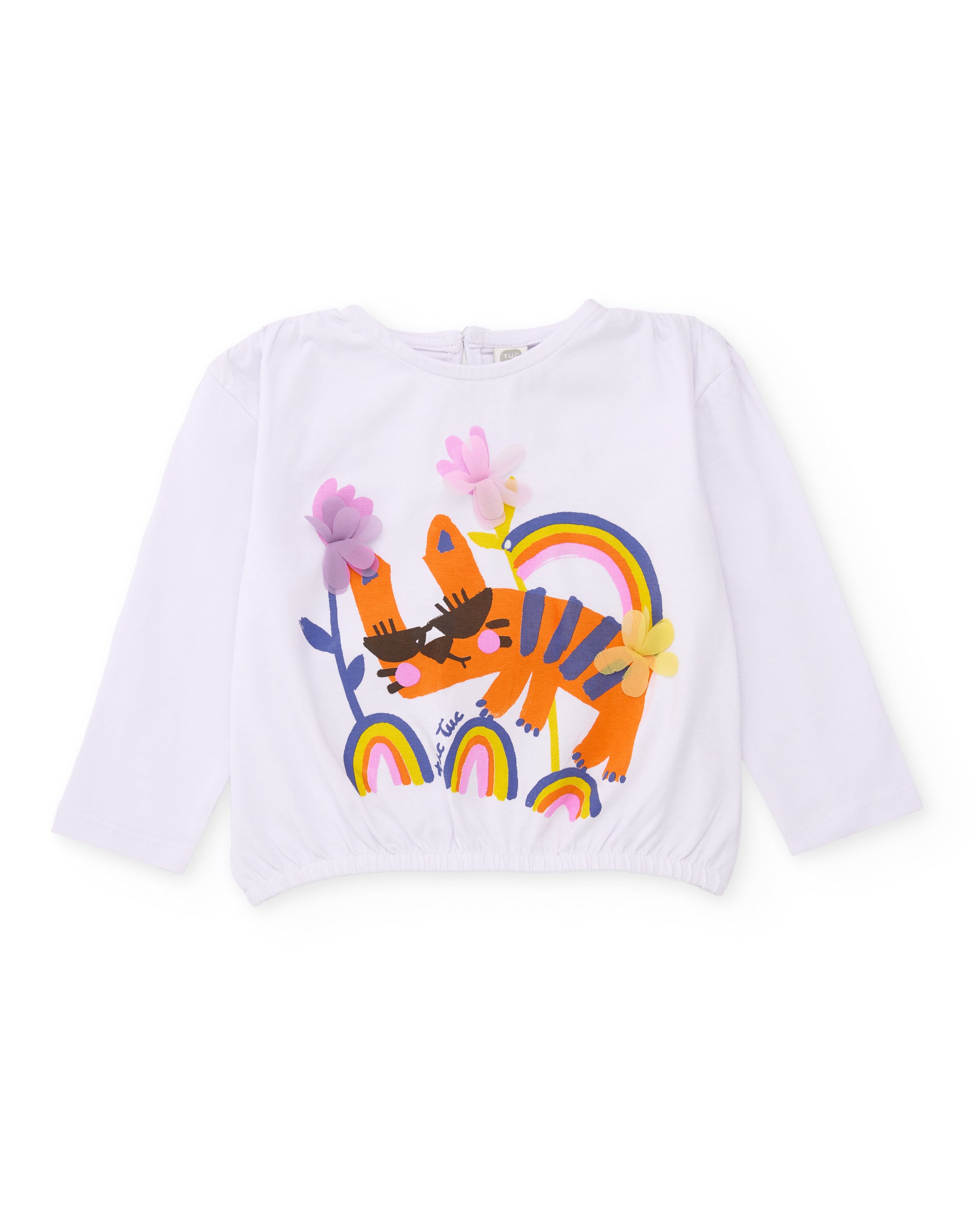 Camiseta de niña de punto y flores en relieve