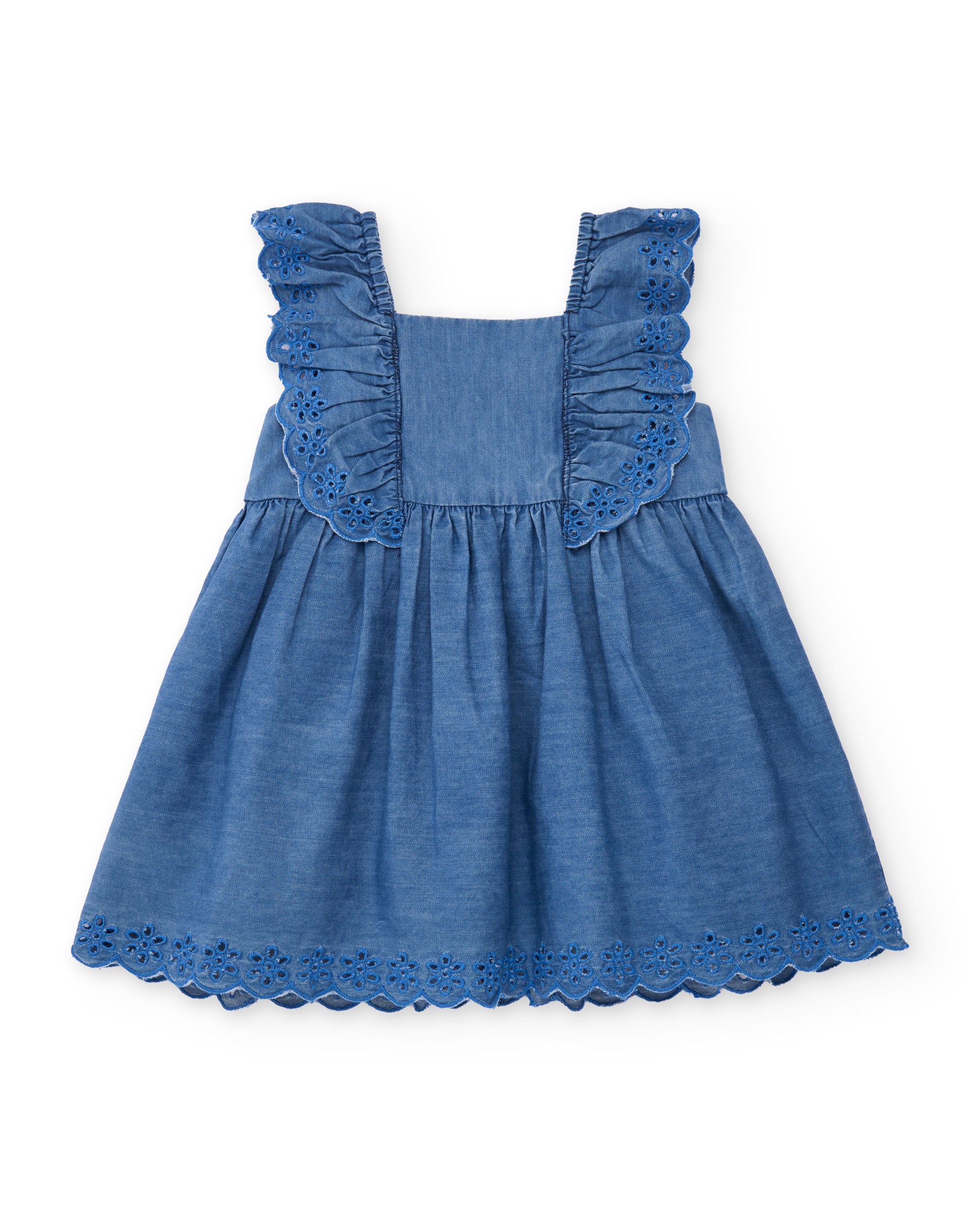 Vestido de niña de plana y volantes con bordado floral