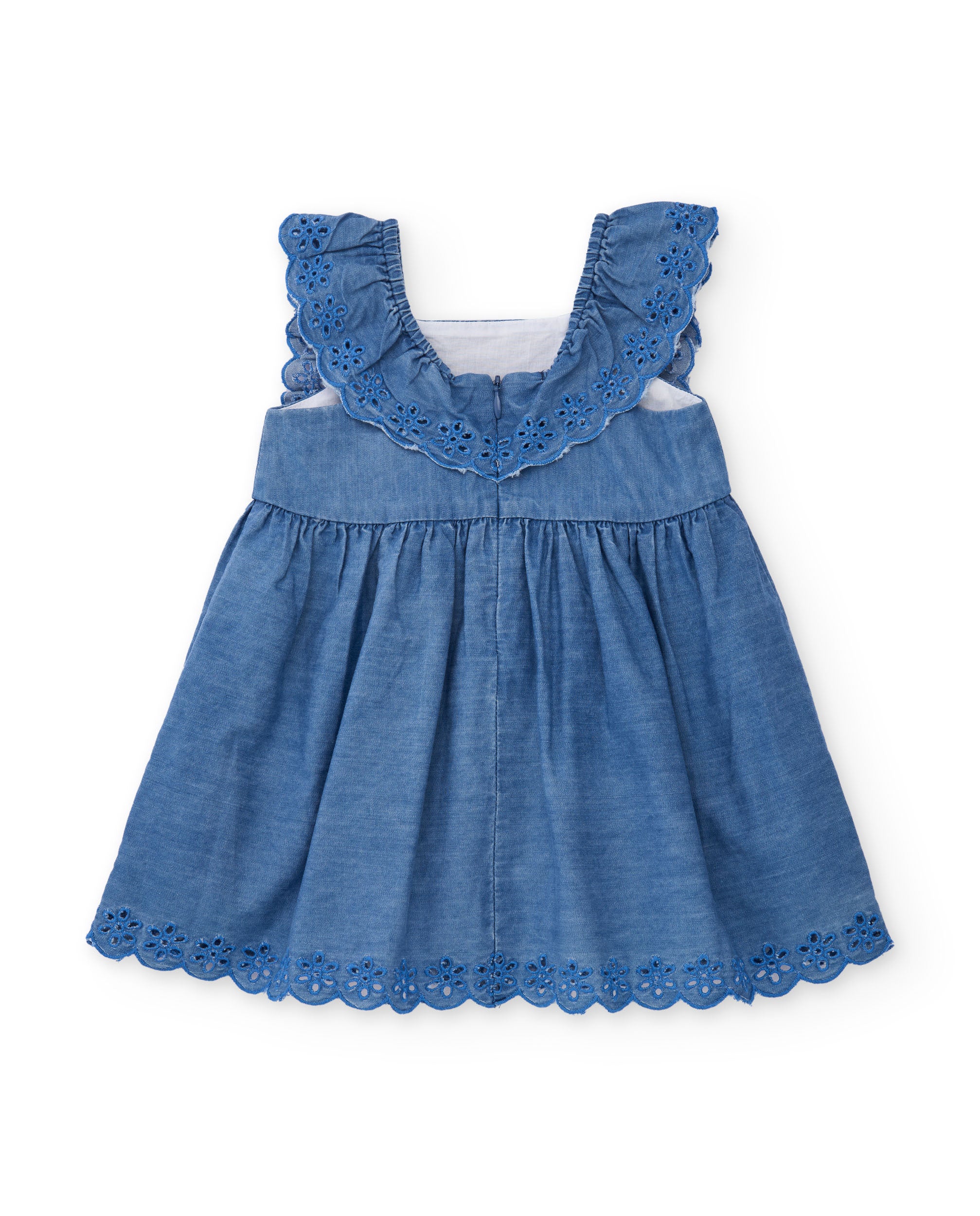 Vestido de niña de plana y volantes con bordado floral