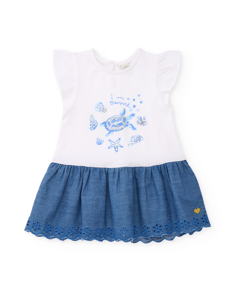 Vestido de niña de punto y diseño marino con lentejuelas