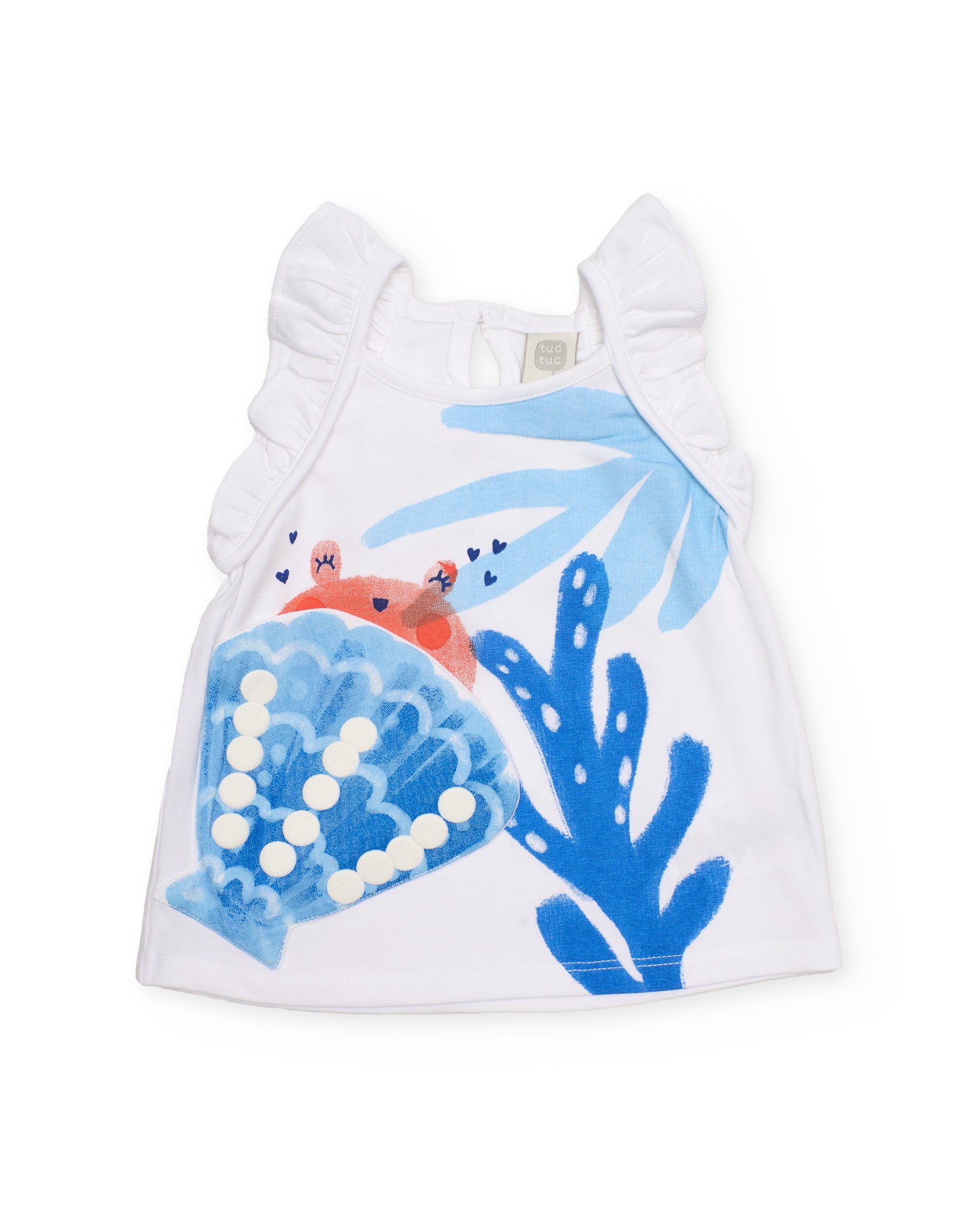 Camiseta de niña de punto y volantes en hombros