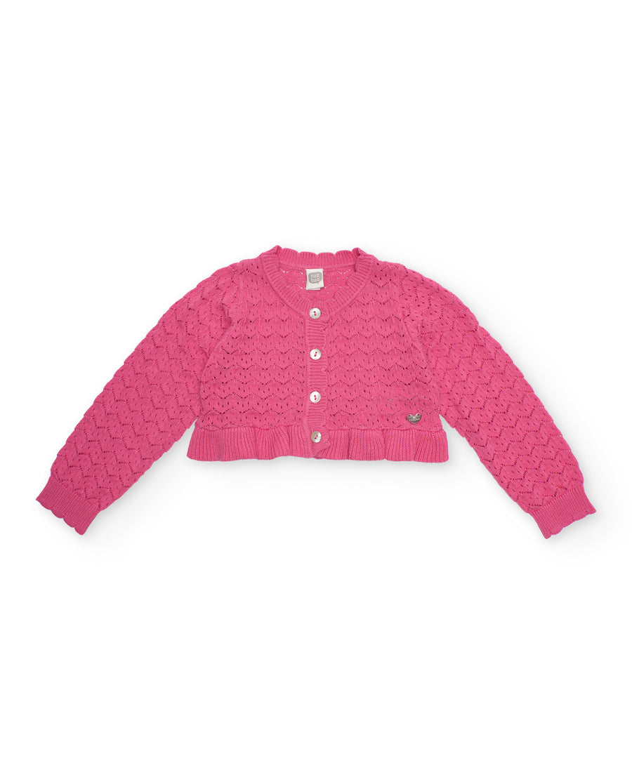 Chaqueta de niña de tricot y calado decorativo