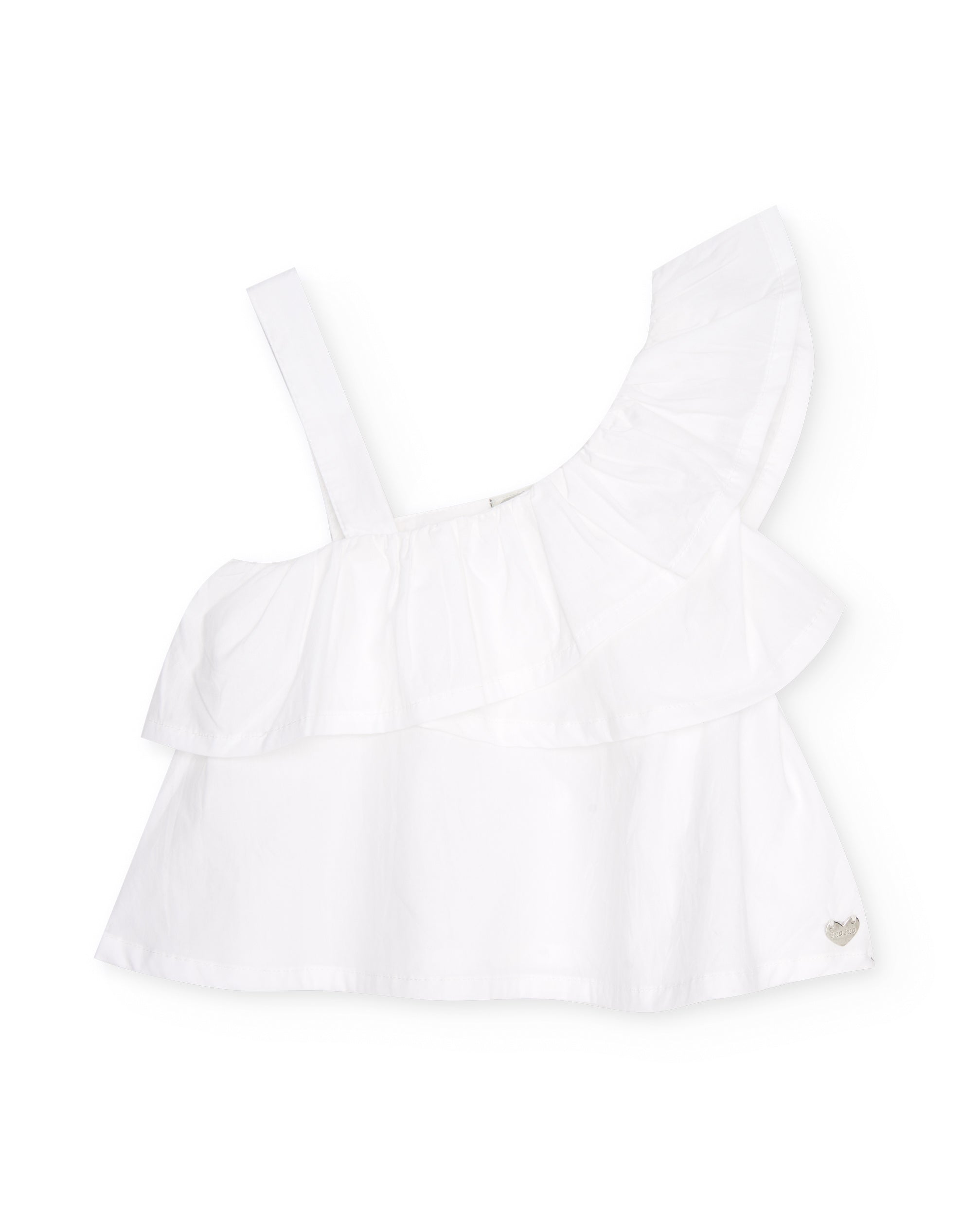 Blusa de niña de plana de diseño asimétrico con volante