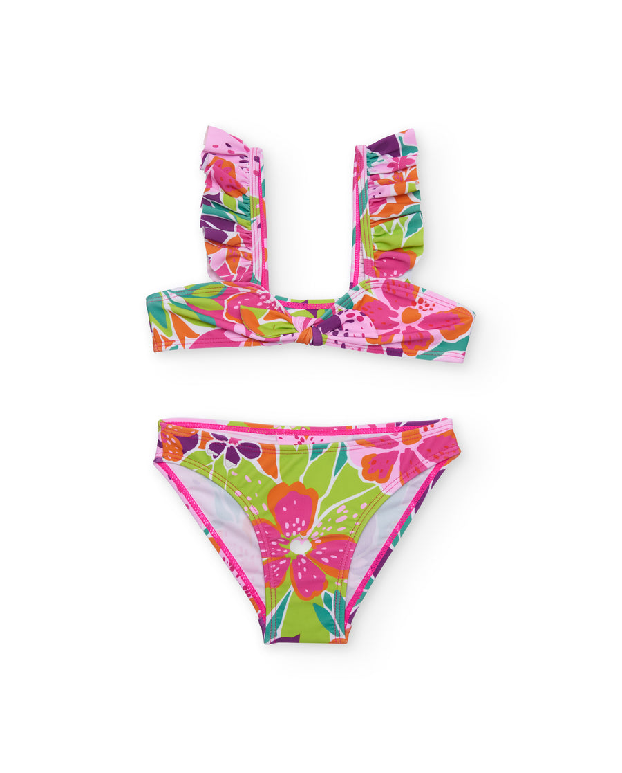 Bikini de niña de punto con volantes en tirantes