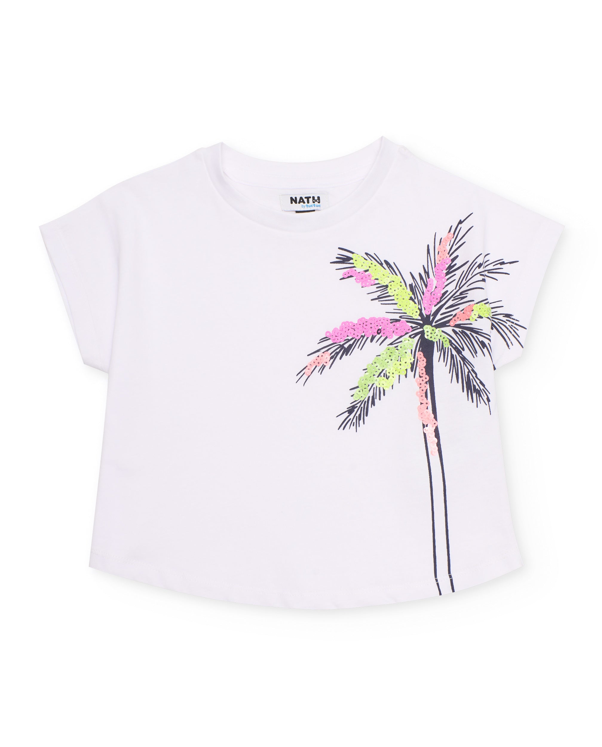 Camiseta de niña de punto con palmera lateral