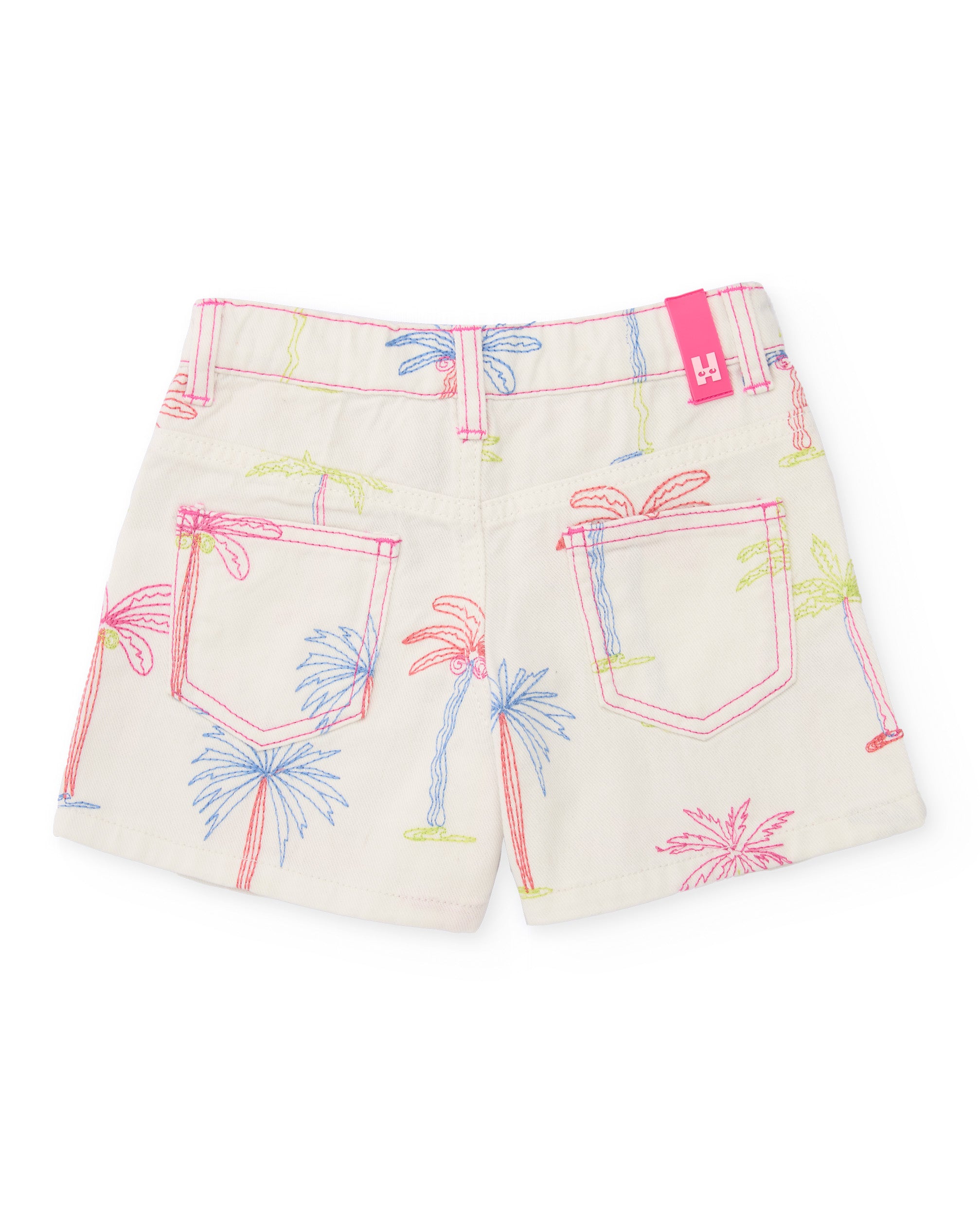 Short de niña de plana con diseño integral de palmeras