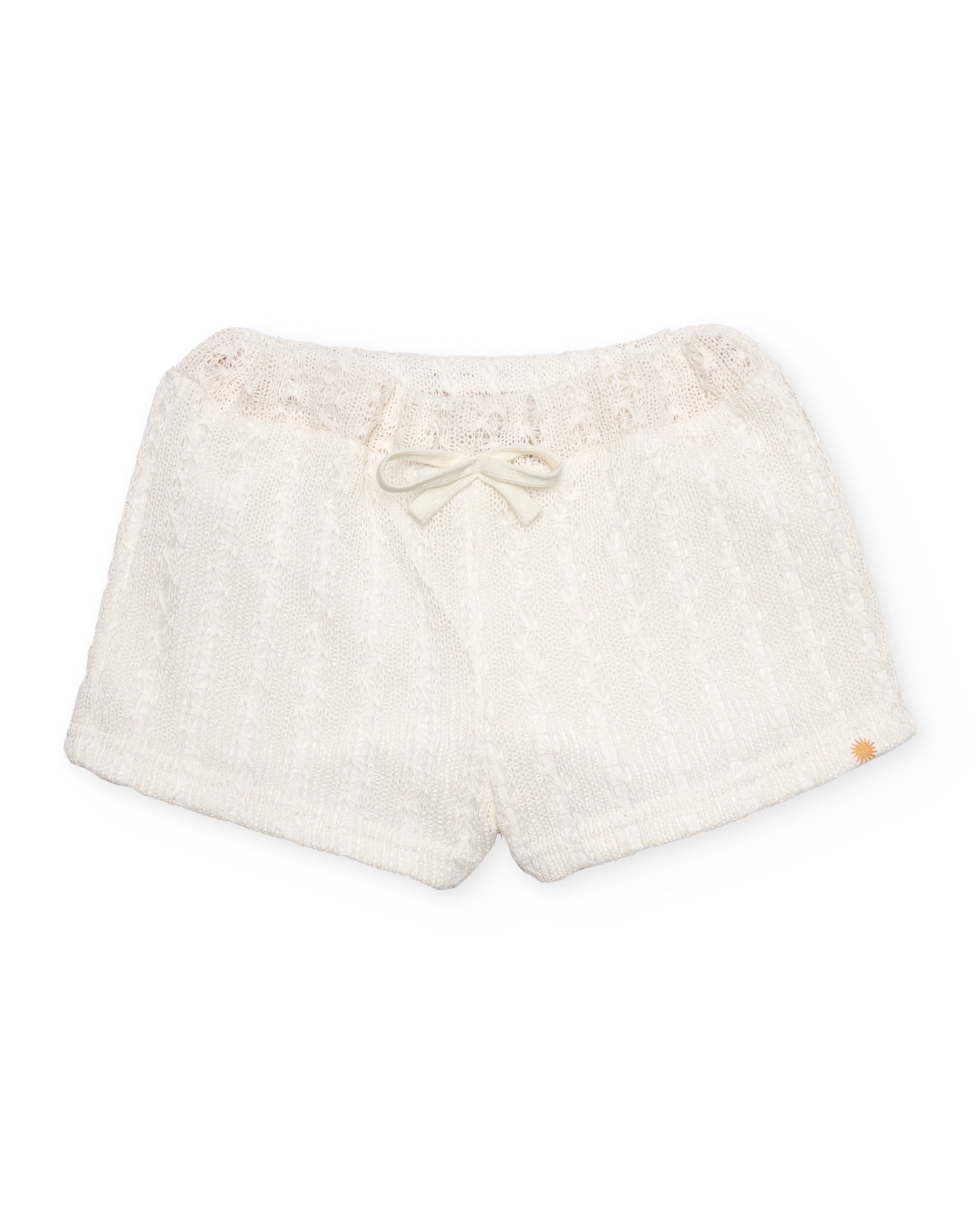 Short de niña de punto y tejido calado