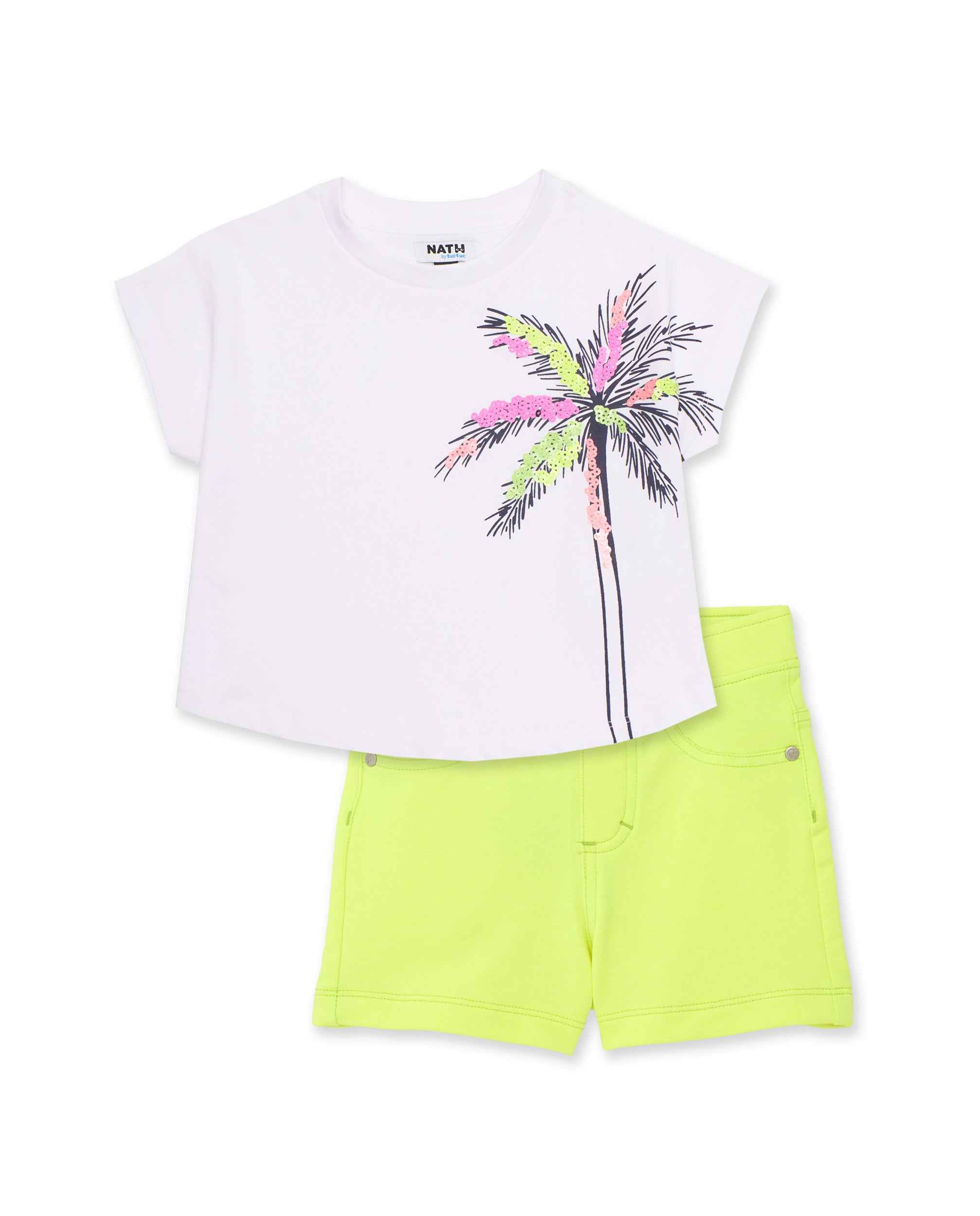 Conjunto de niña de punto con palmera en el lateral