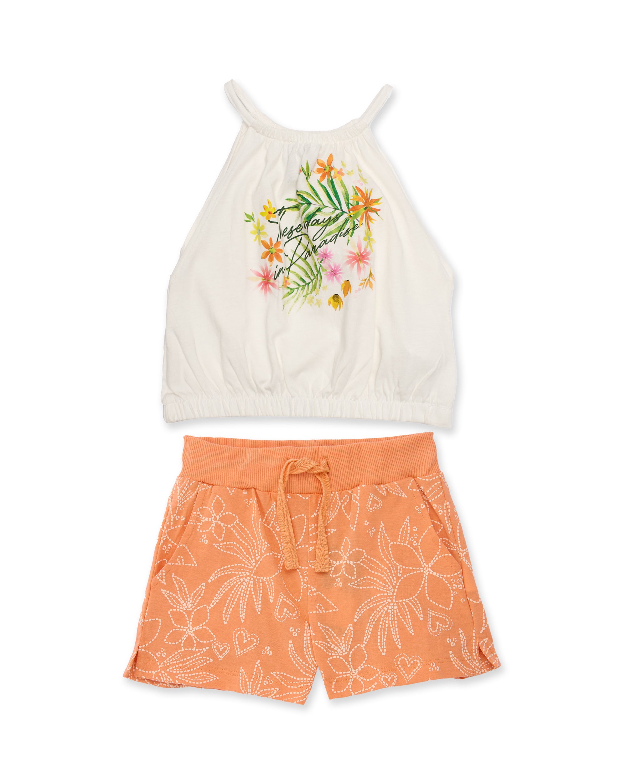 Conjunto de niña de punto con estampado tropical