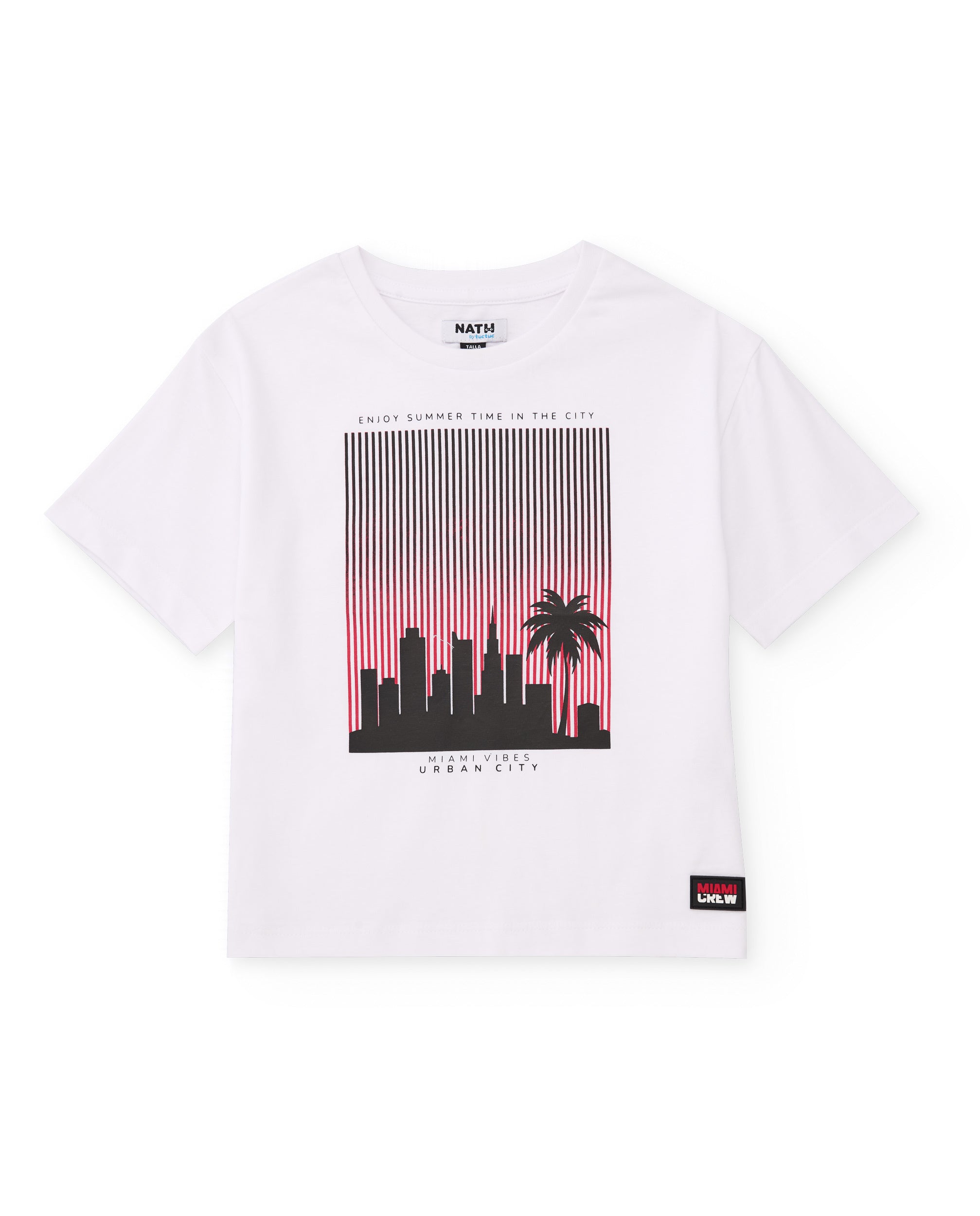 Camiseta de niño de punto y estampado con contraste