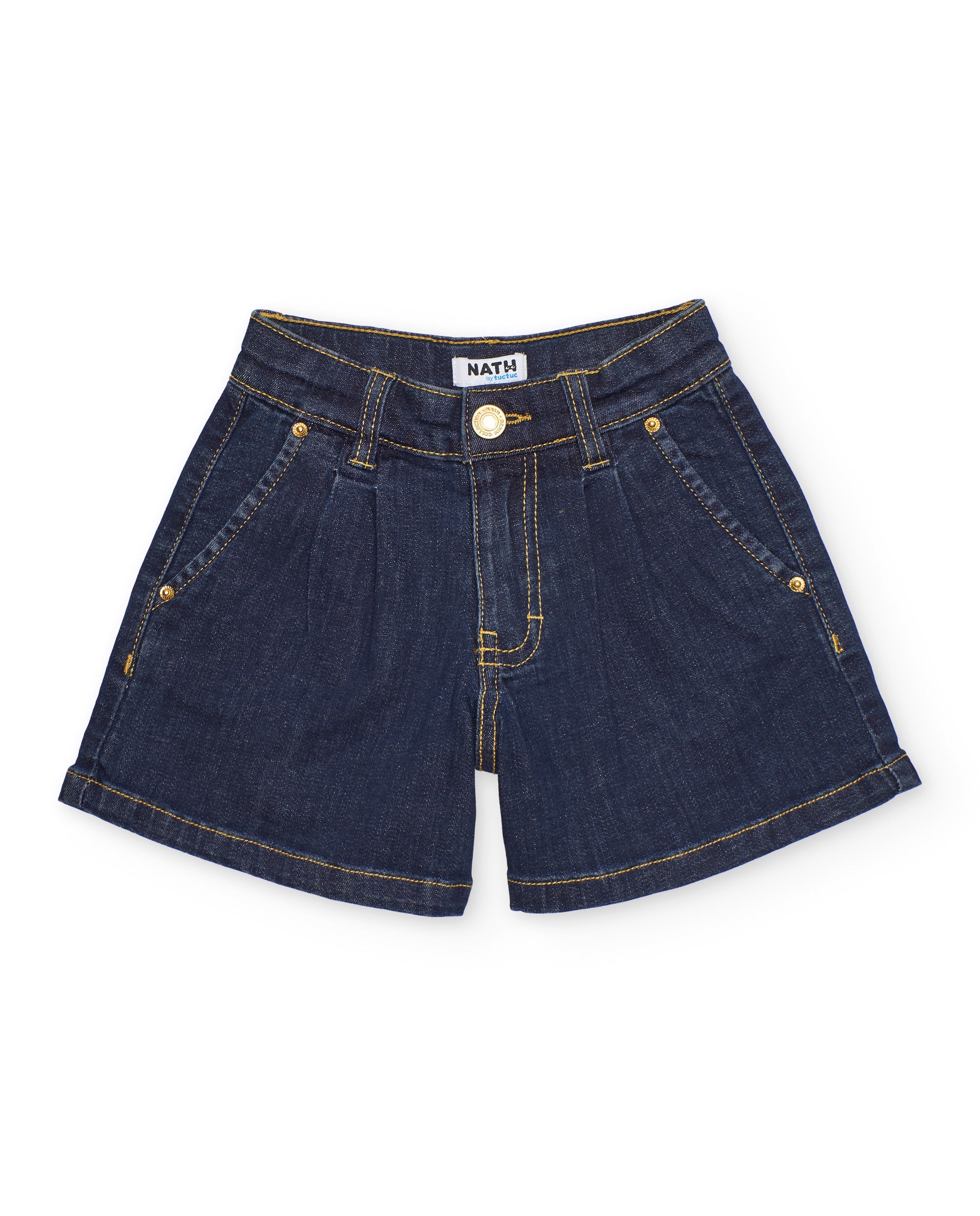 Short de niña de plana y tejido denim oscuro