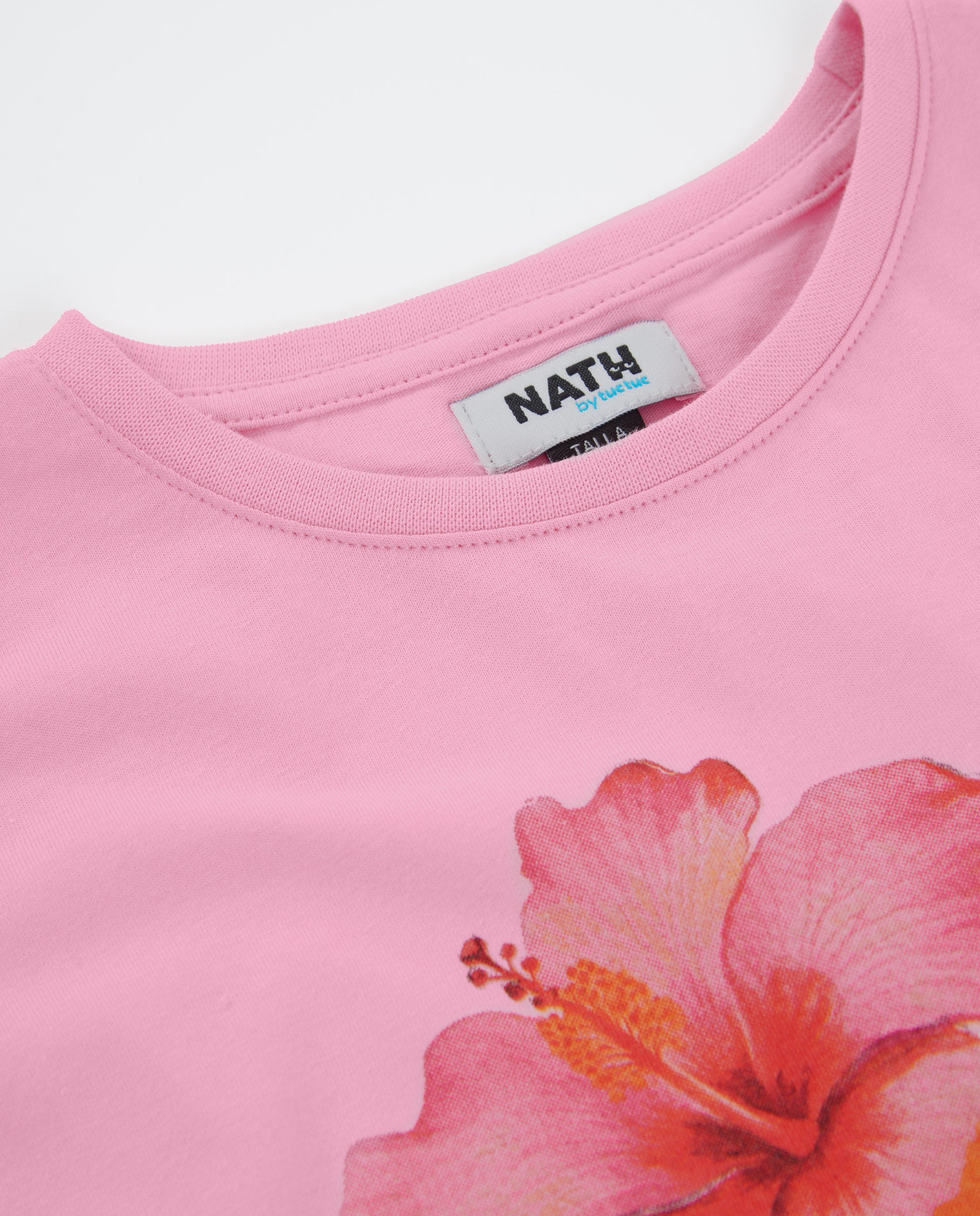 Camiseta de niña de punto con hibiscos frontal