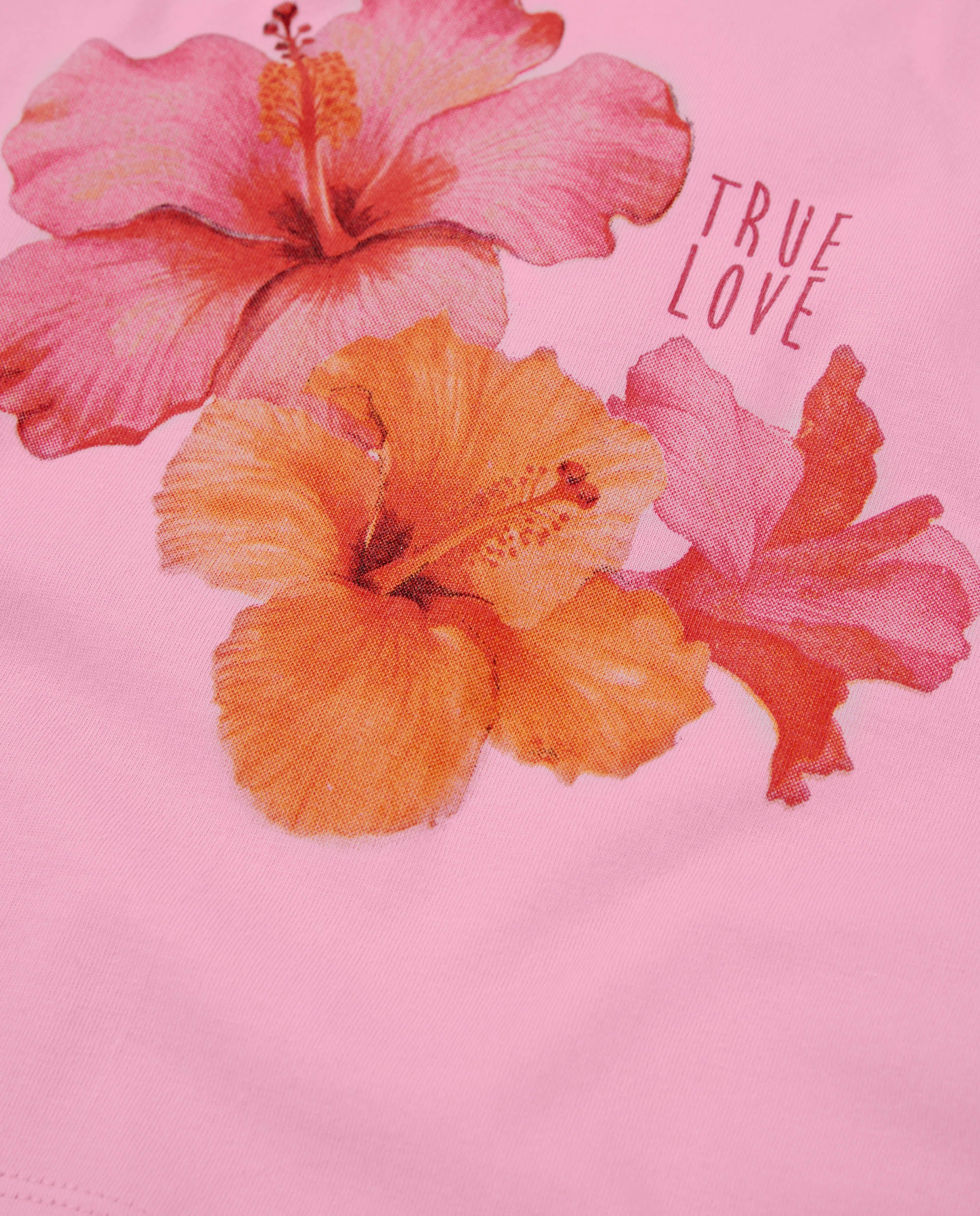 Camiseta de niña de punto con hibiscos frontal