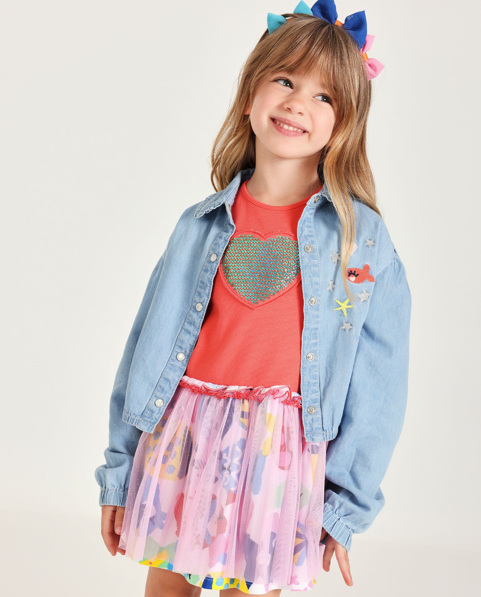 Camisa de niña de plana y denim ligero