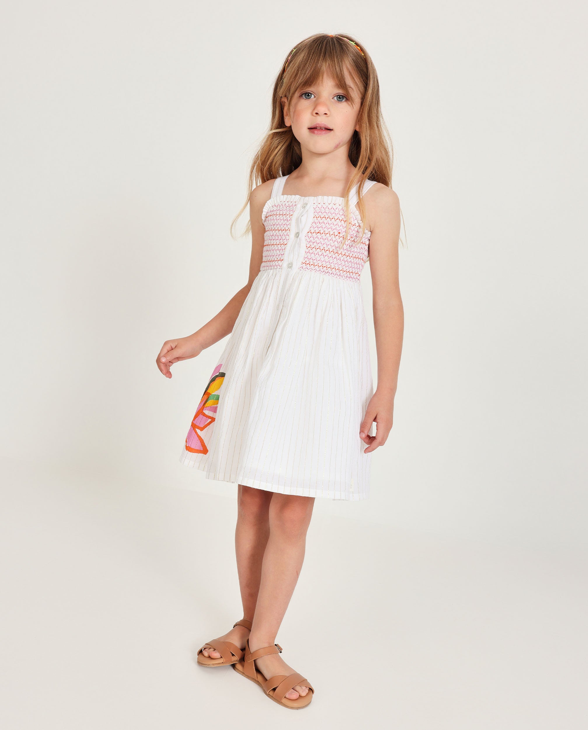 Vestido de niña de plana y panel nido de abeja