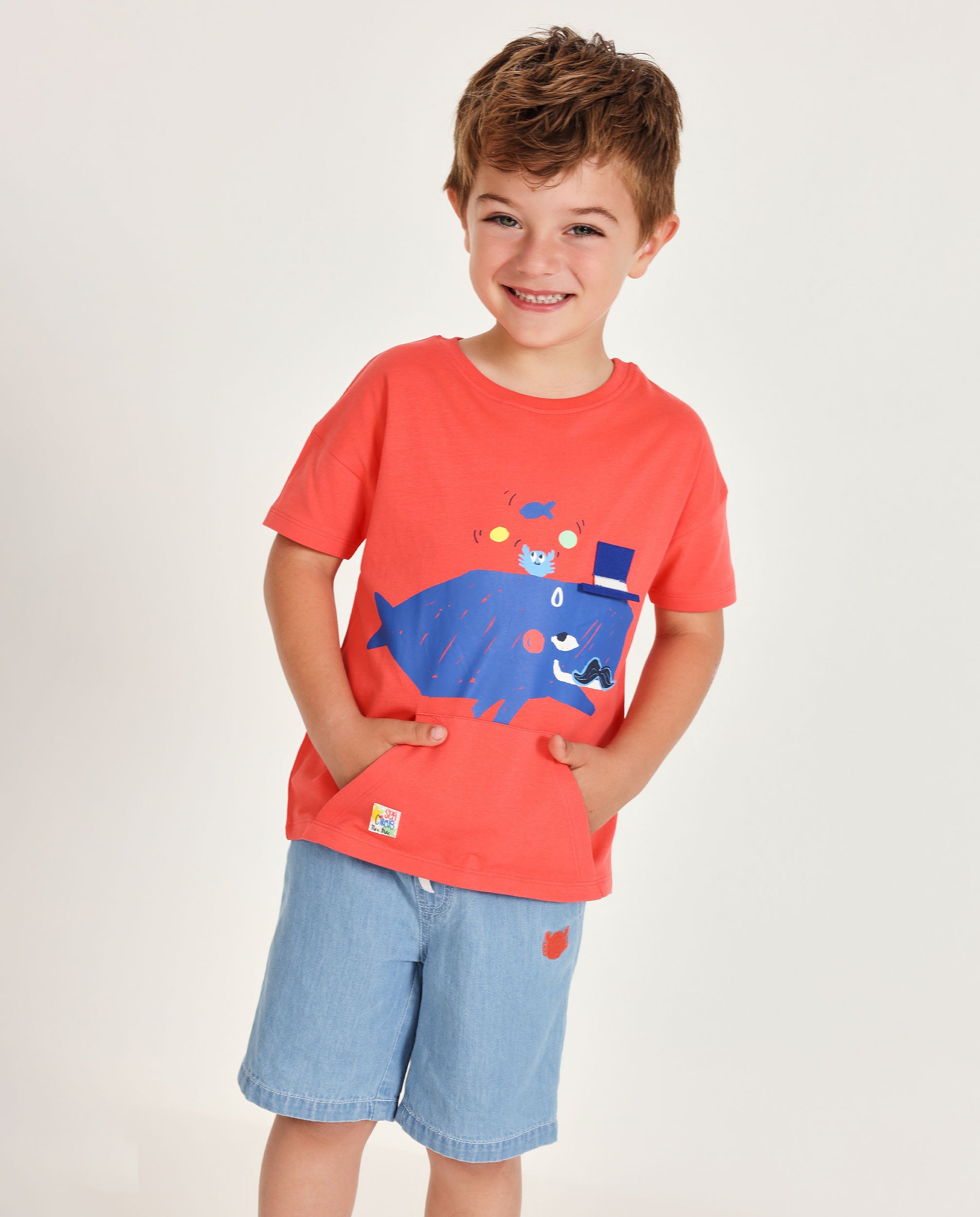 Camiseta de niño de punto con estampado de ballena