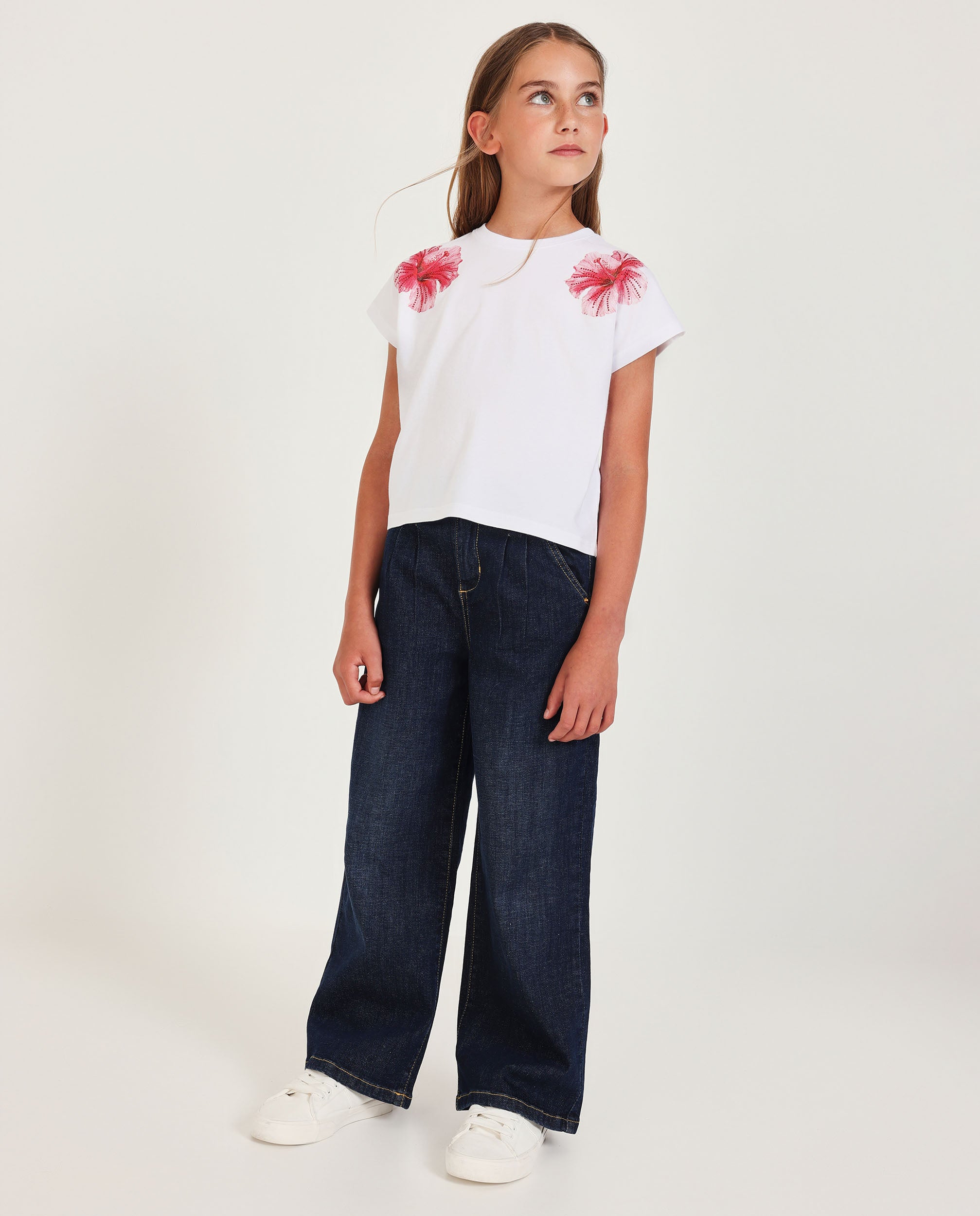 Pantalones de niña de plana y tejido denim