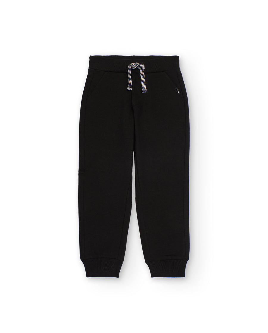 Pantalon de garçon en tissu molletonné avec cordon bicolore et bas côtelés