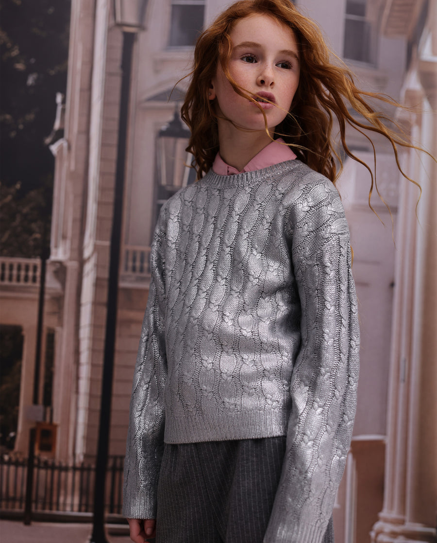 Girls' ribbed-knit jumper with silver tones