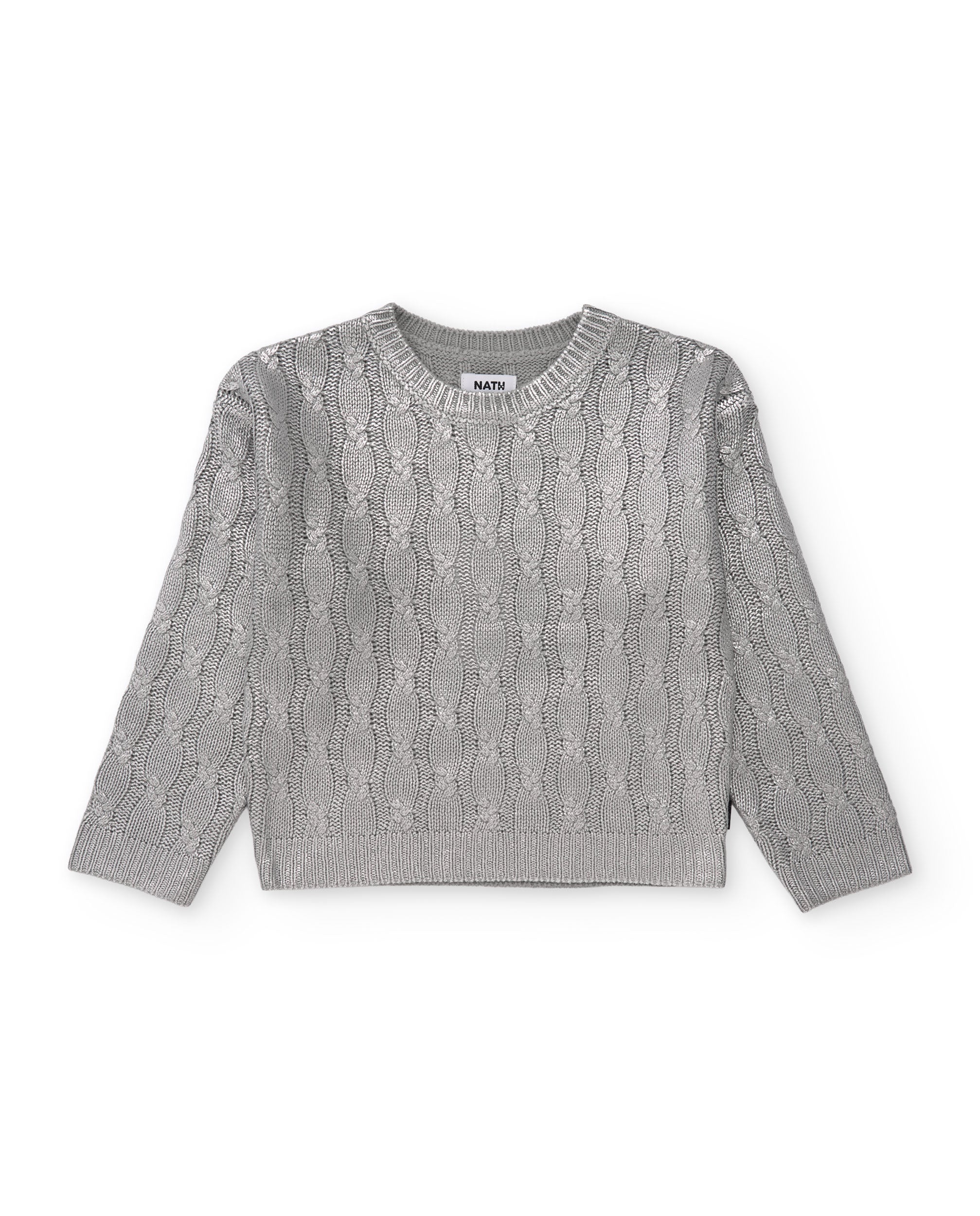 Jersey de niña de tricot de canalé con tonos plateados