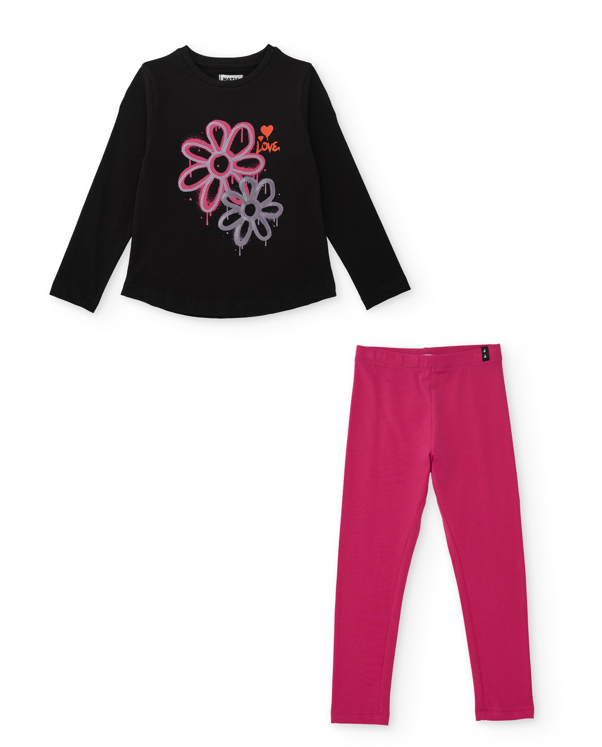 Conjunto de niña con camiseta floral y leggings de punto elásticos