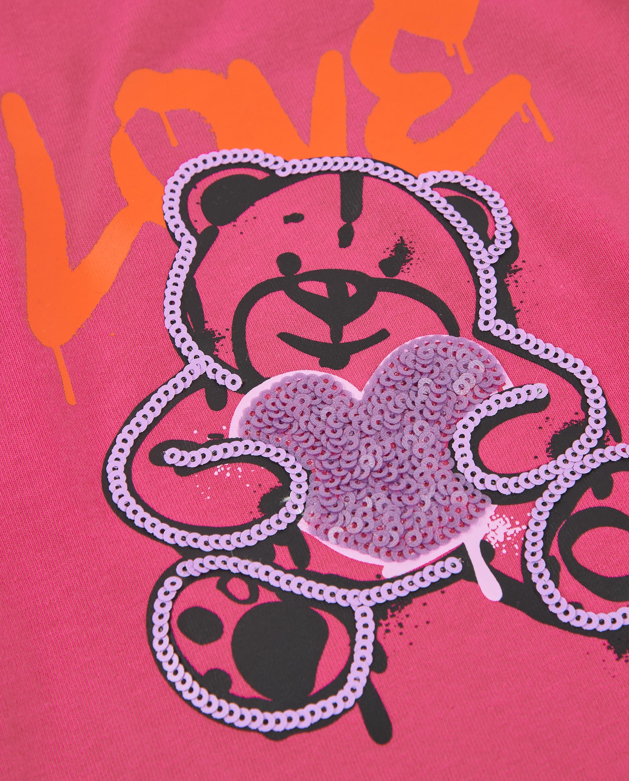 Camiseta de niña de punto con estampado de osito y lentejuelas
