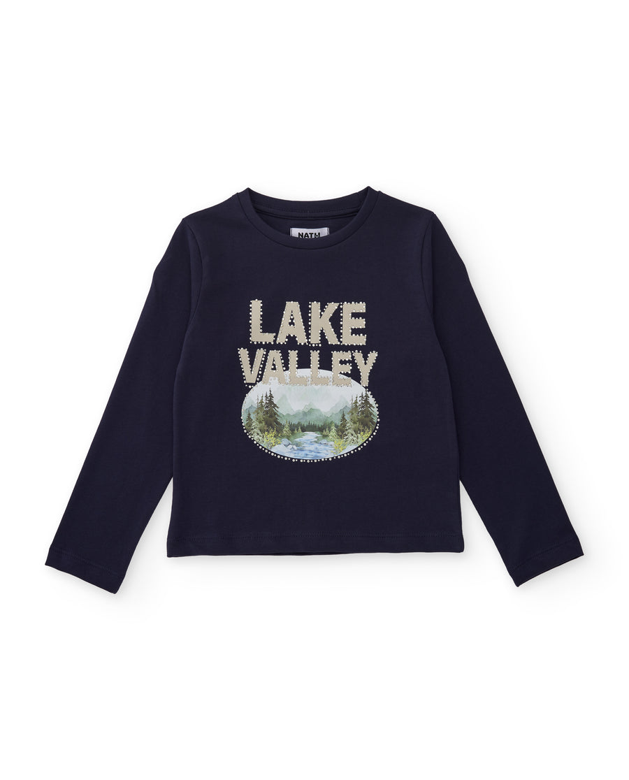 Girls’ long-sleeved knit T-shirt with a landscape print