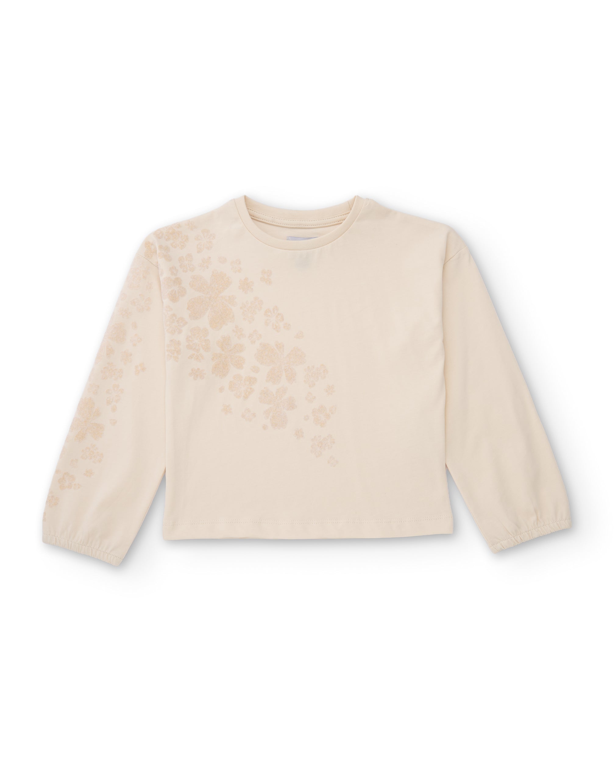 Camiseta de niña de punto con manga larga y estampado floral delicado