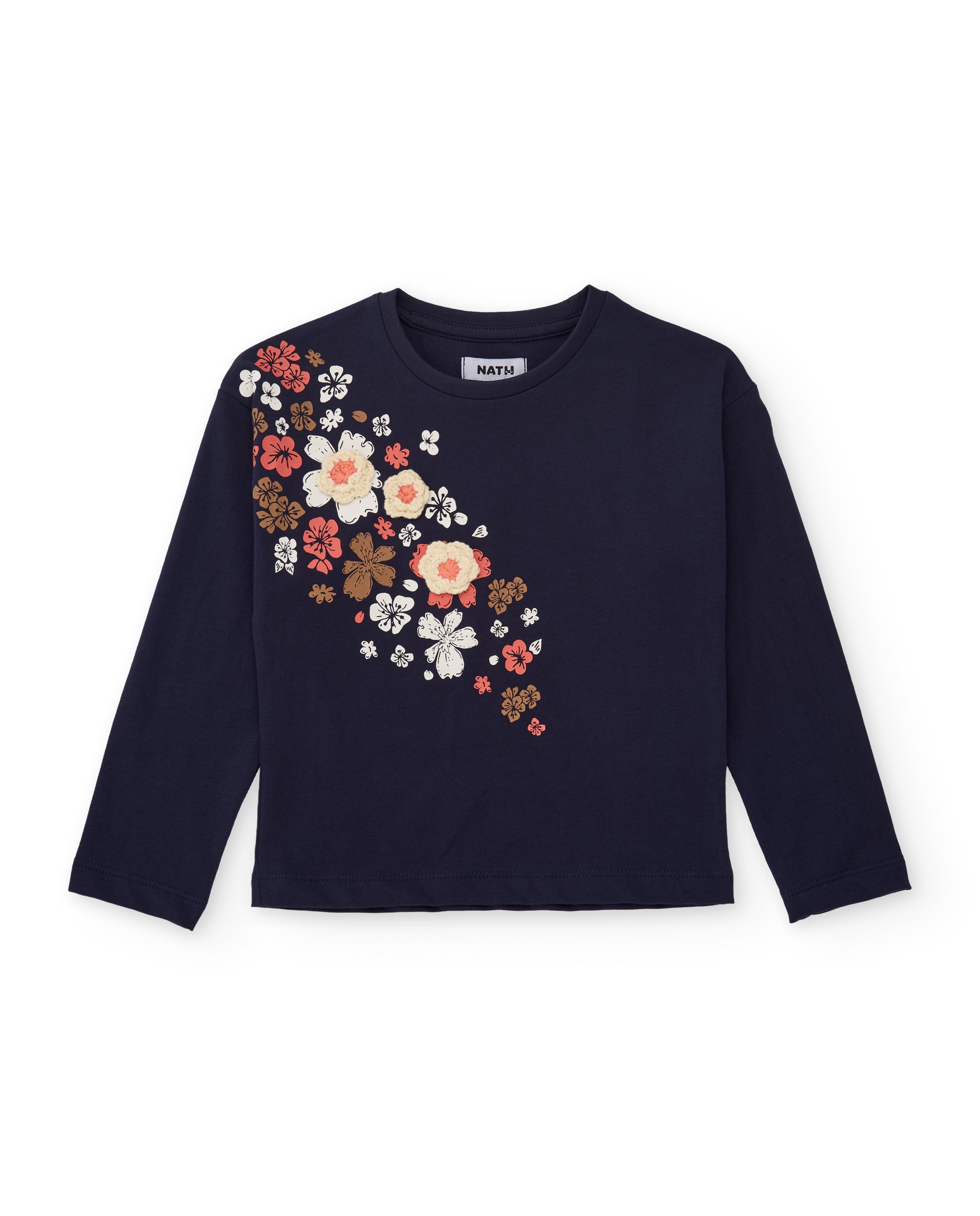 Camiseta de niña de punto con estampado floral en lateral