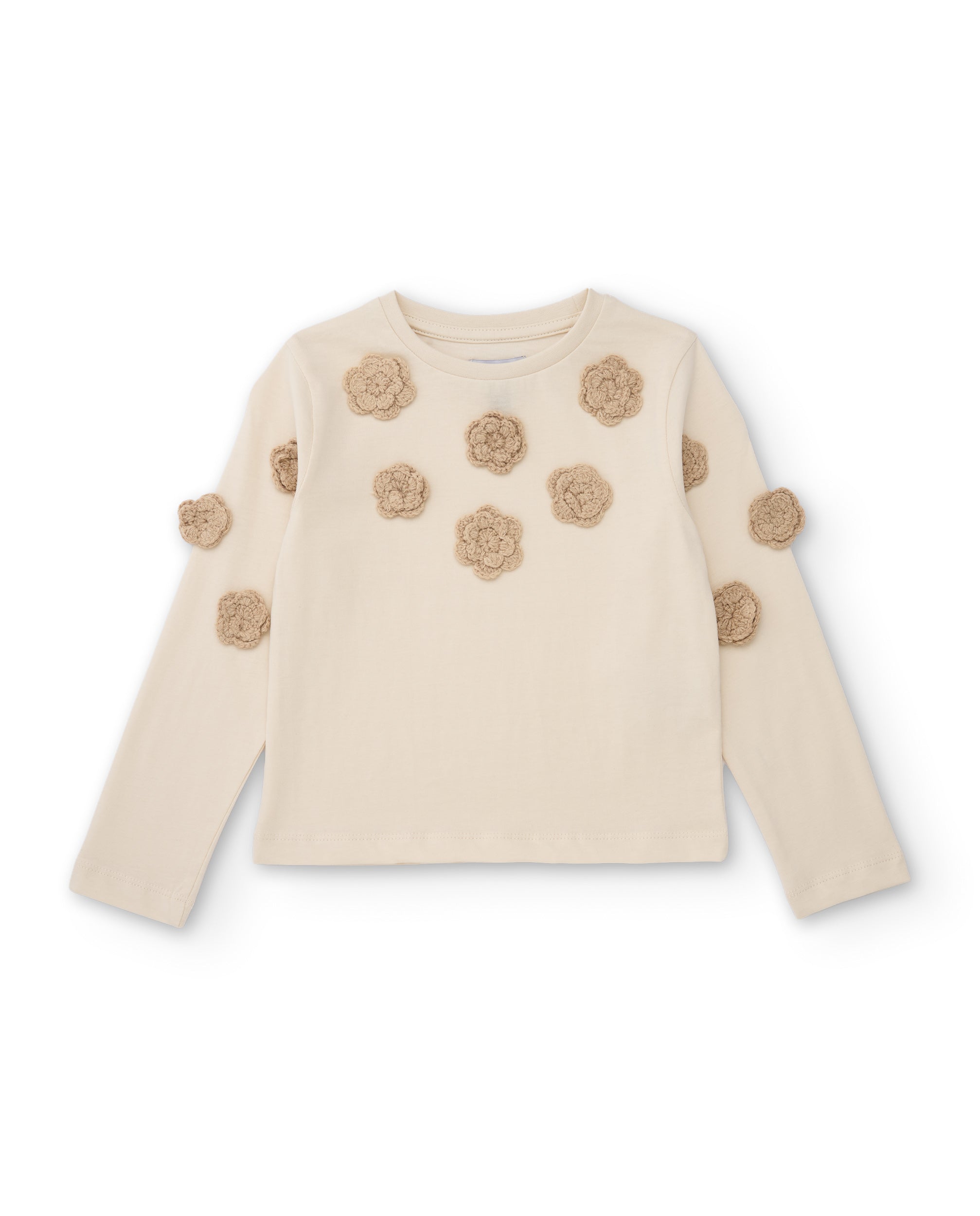 Camiseta de niña de punto con apliques florales y manga larga