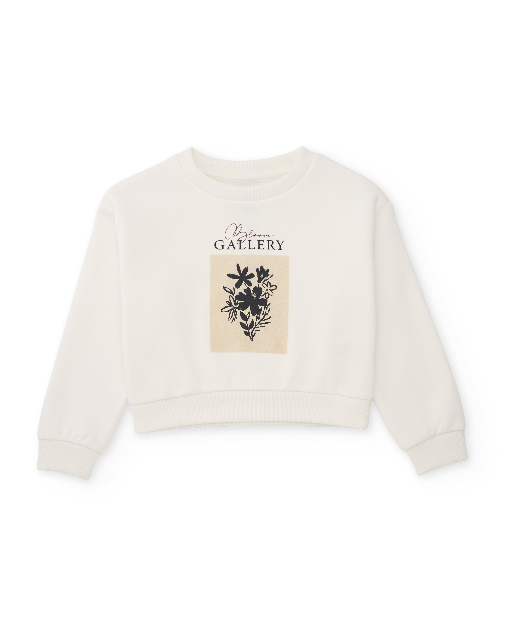 Sudadera de niña de felpa con estampado floral y corte relajado