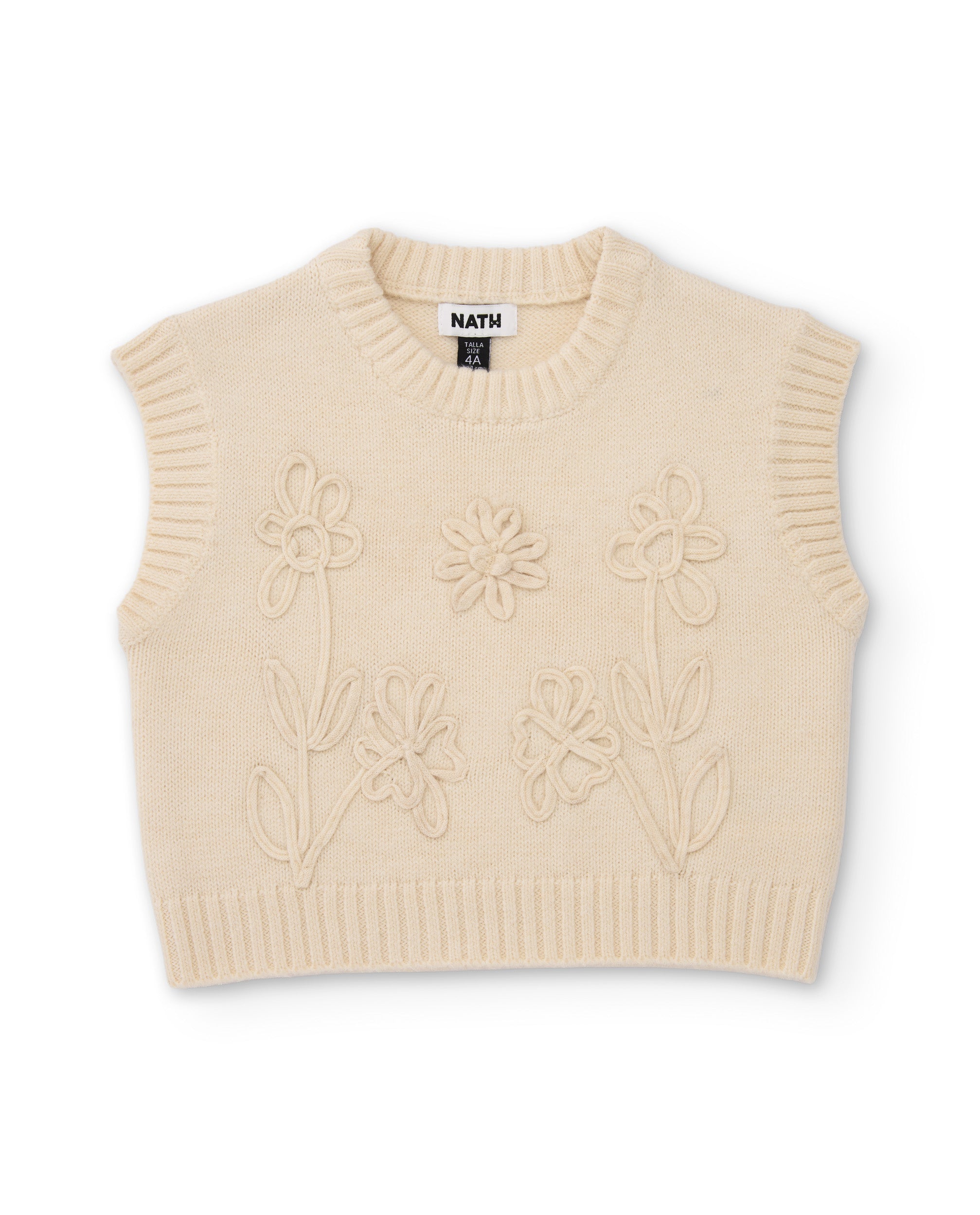 Chaleco de niña de tricot con bordado floral en relieve