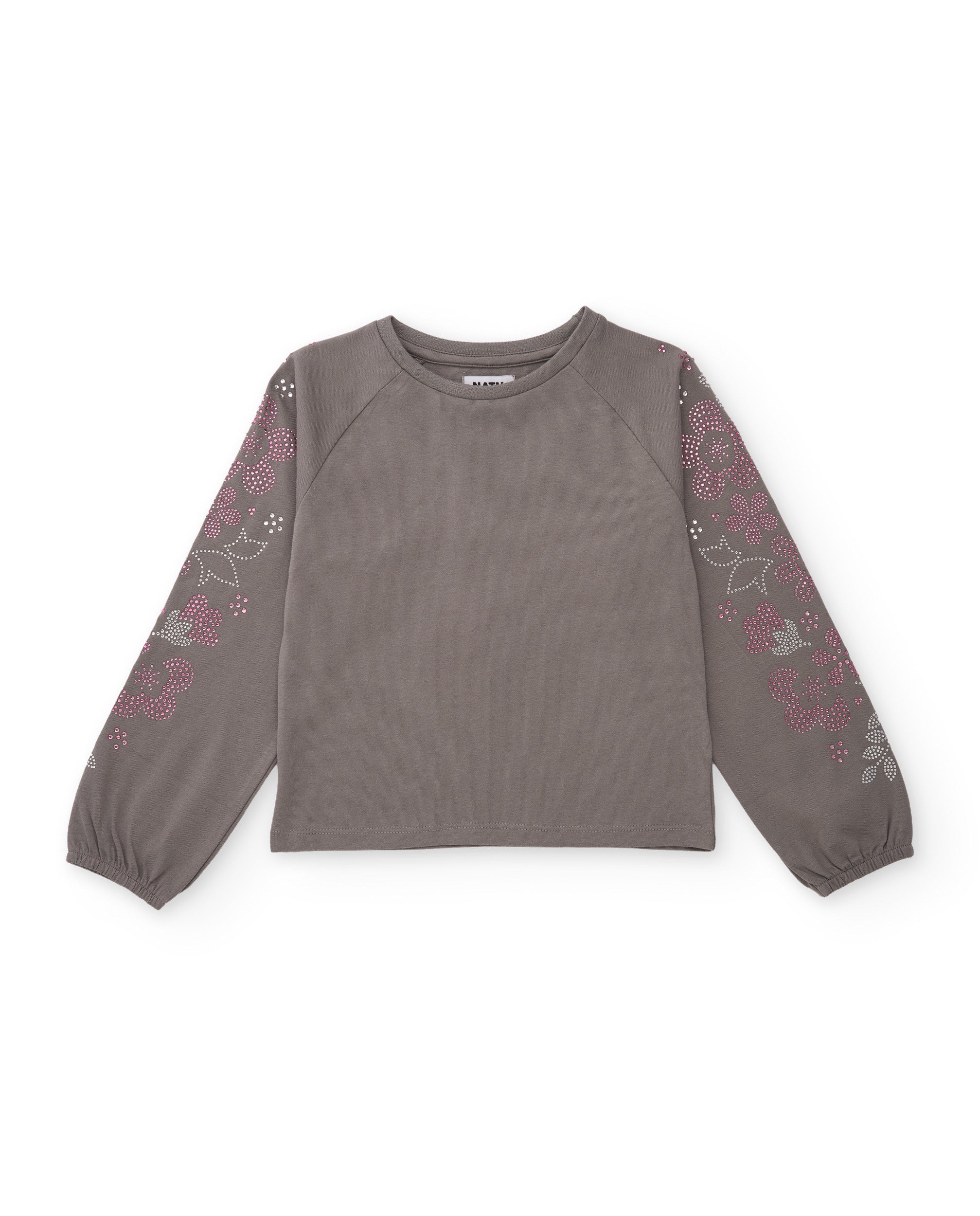 Camiseta de niña de punto con estampado floral en las mangas