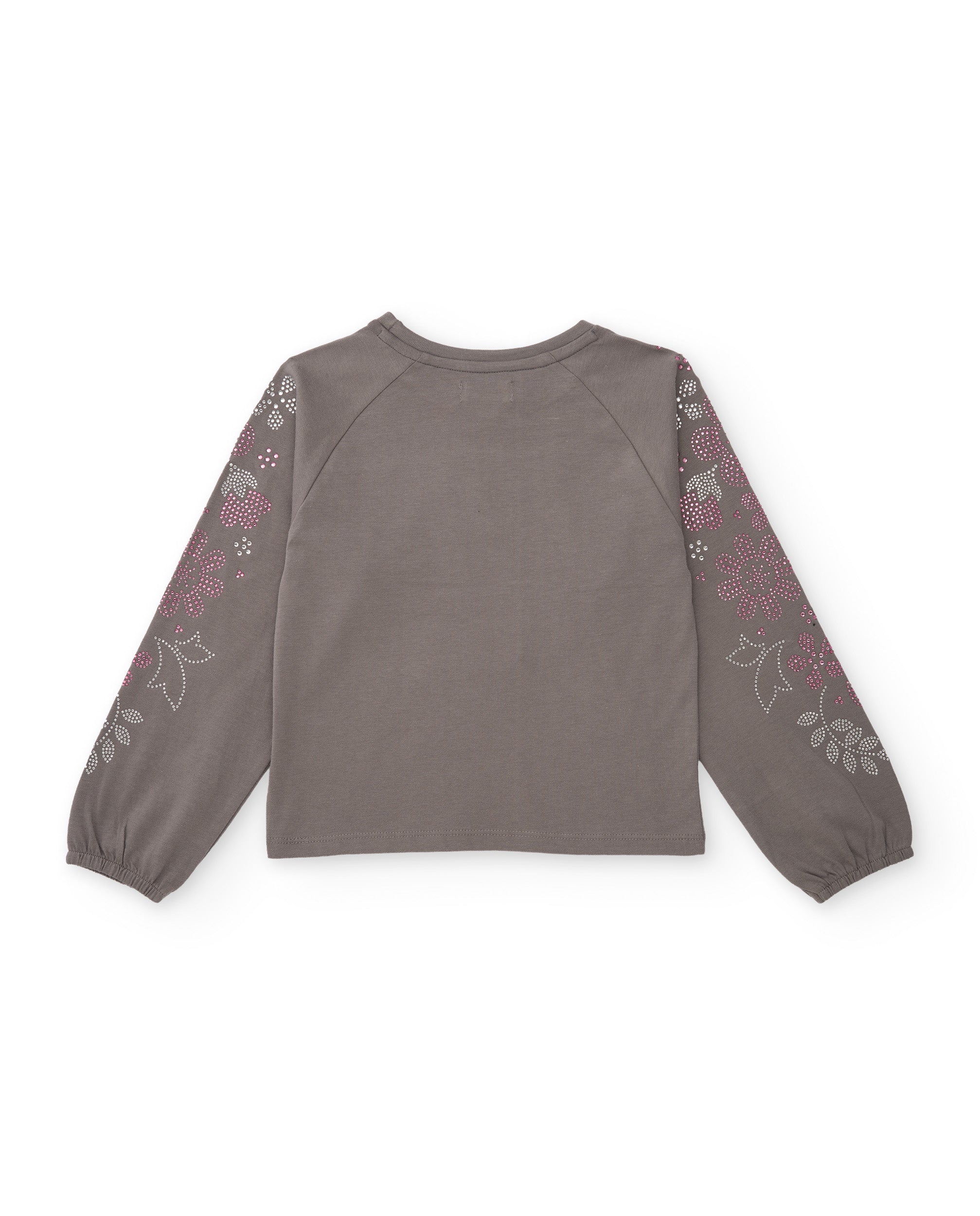 Camiseta de niña de punto con estampado floral en las mangas