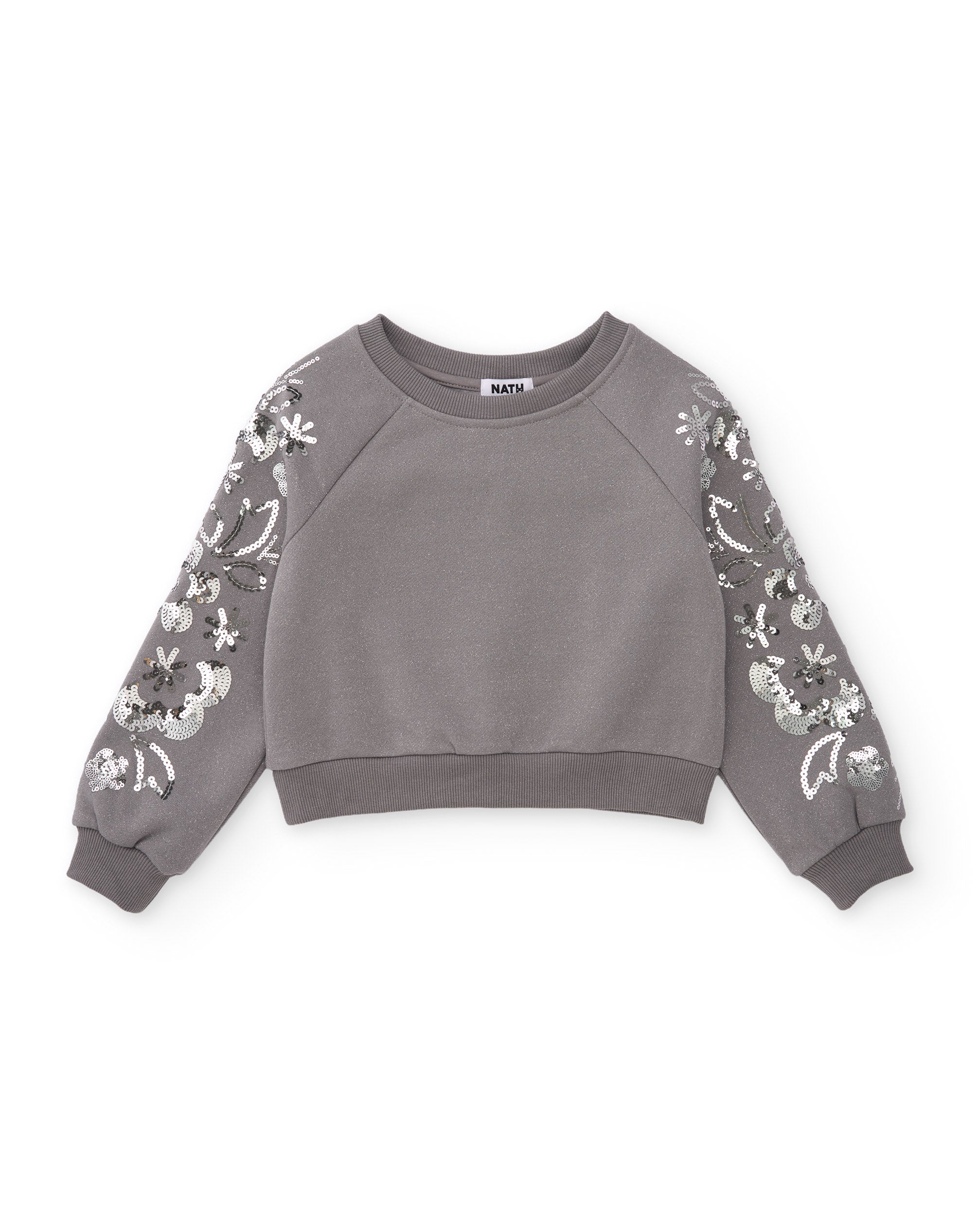 Sudadera de niña de felpa con diseño floral de lentejuelas en las mangas
