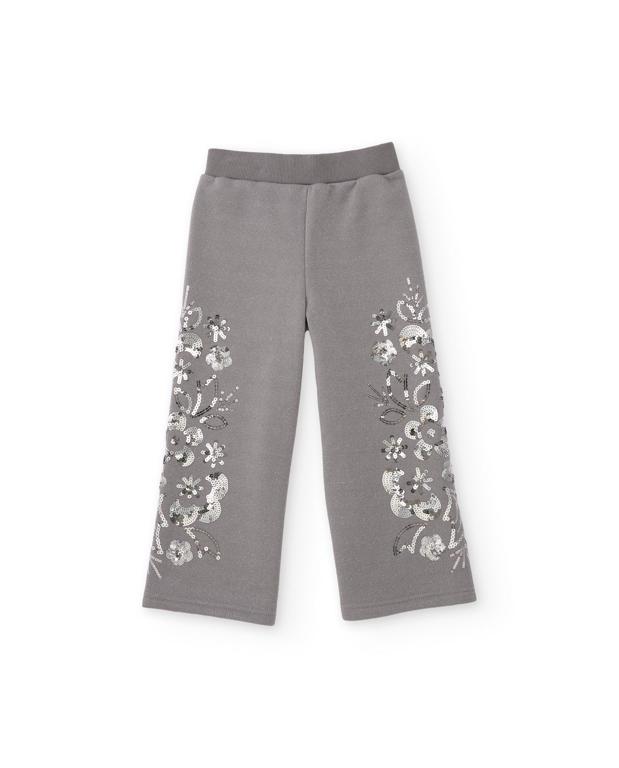 Pantalón de niña de felpa con bordados florales de fantasía