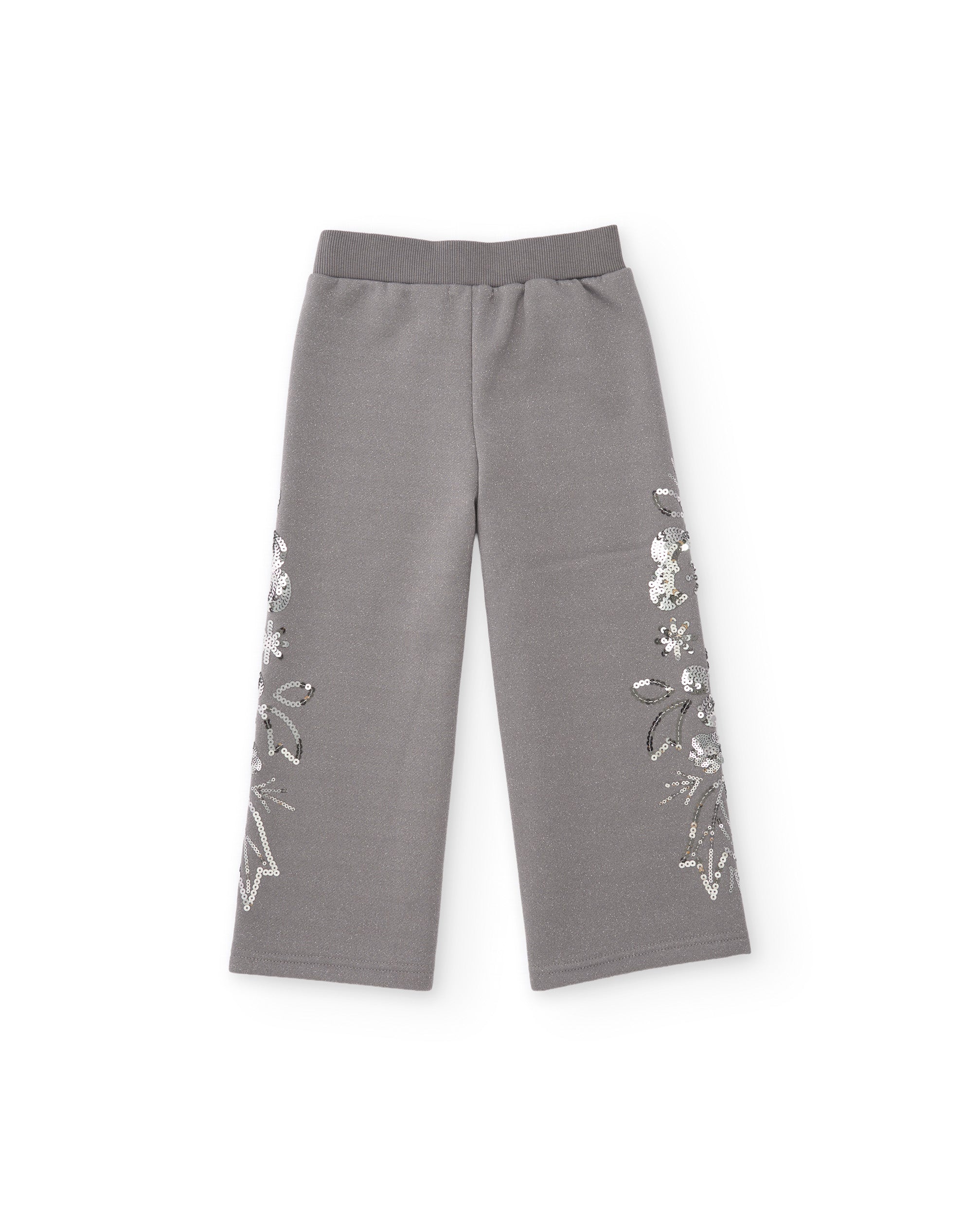 Pantalón de niña de felpa con bordados florales de fantasía