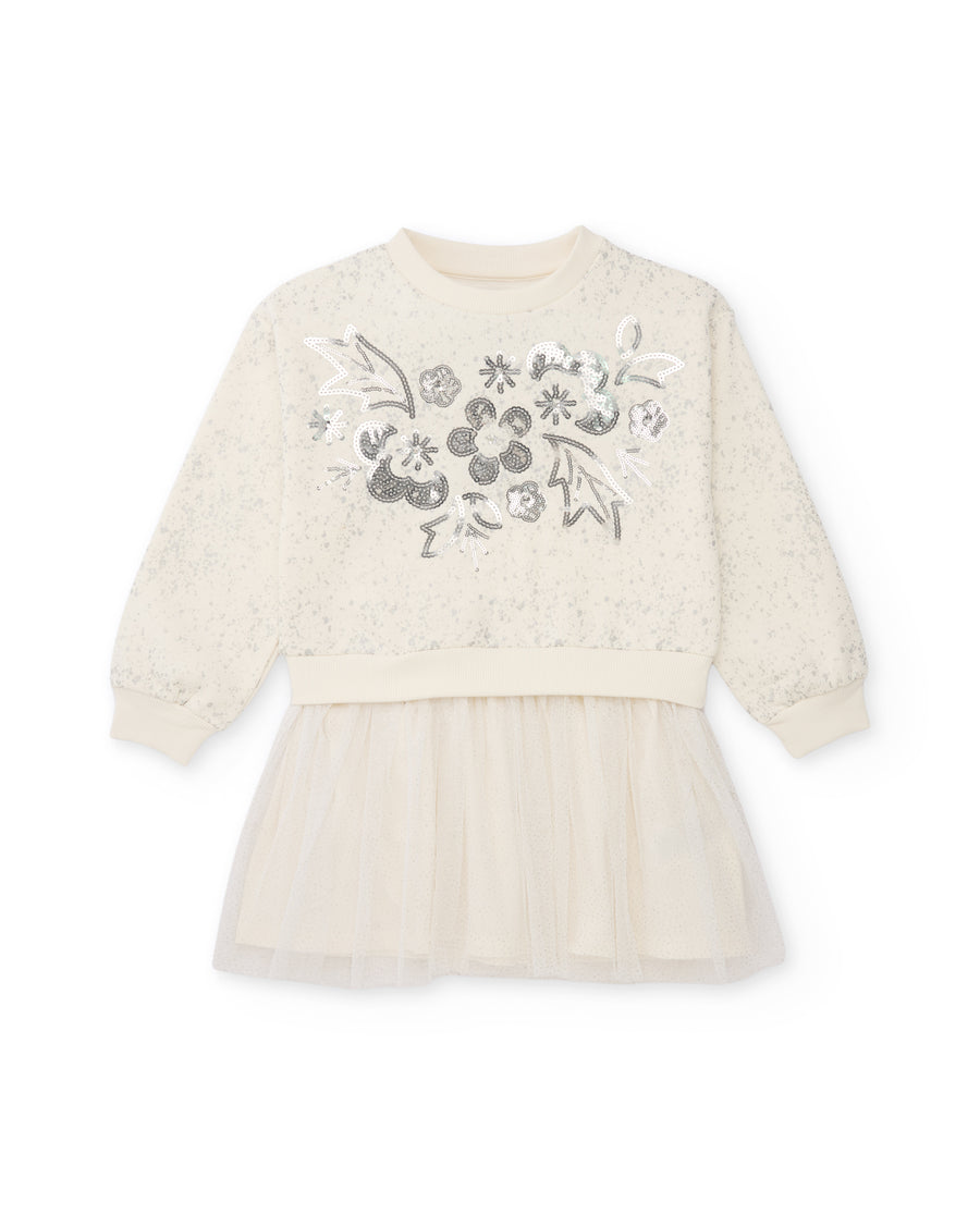 Girls’ dress with an embroidered plush bodice and tulle skirt