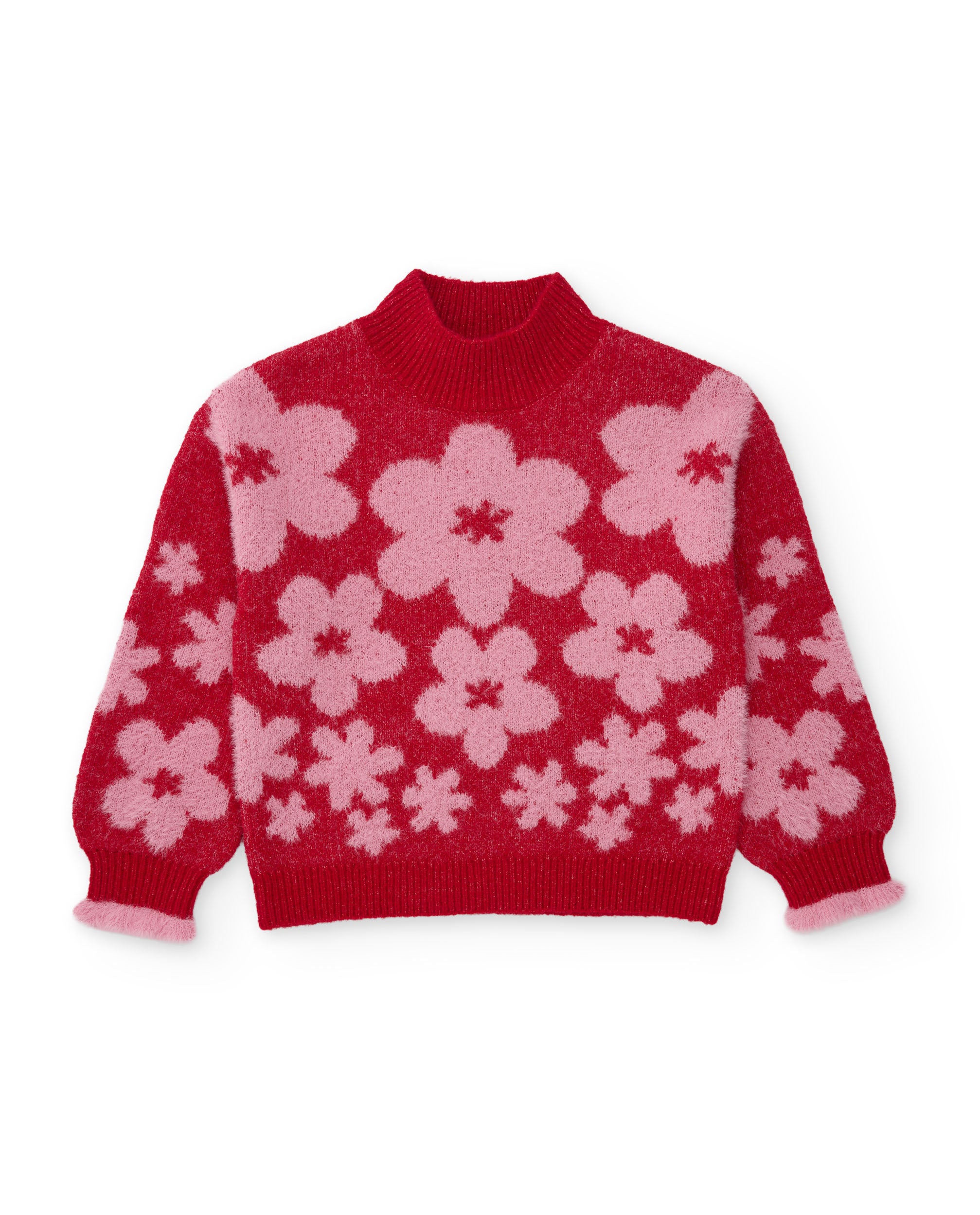 Jersey de niña de tricot con diseño floral y acabado de canalé