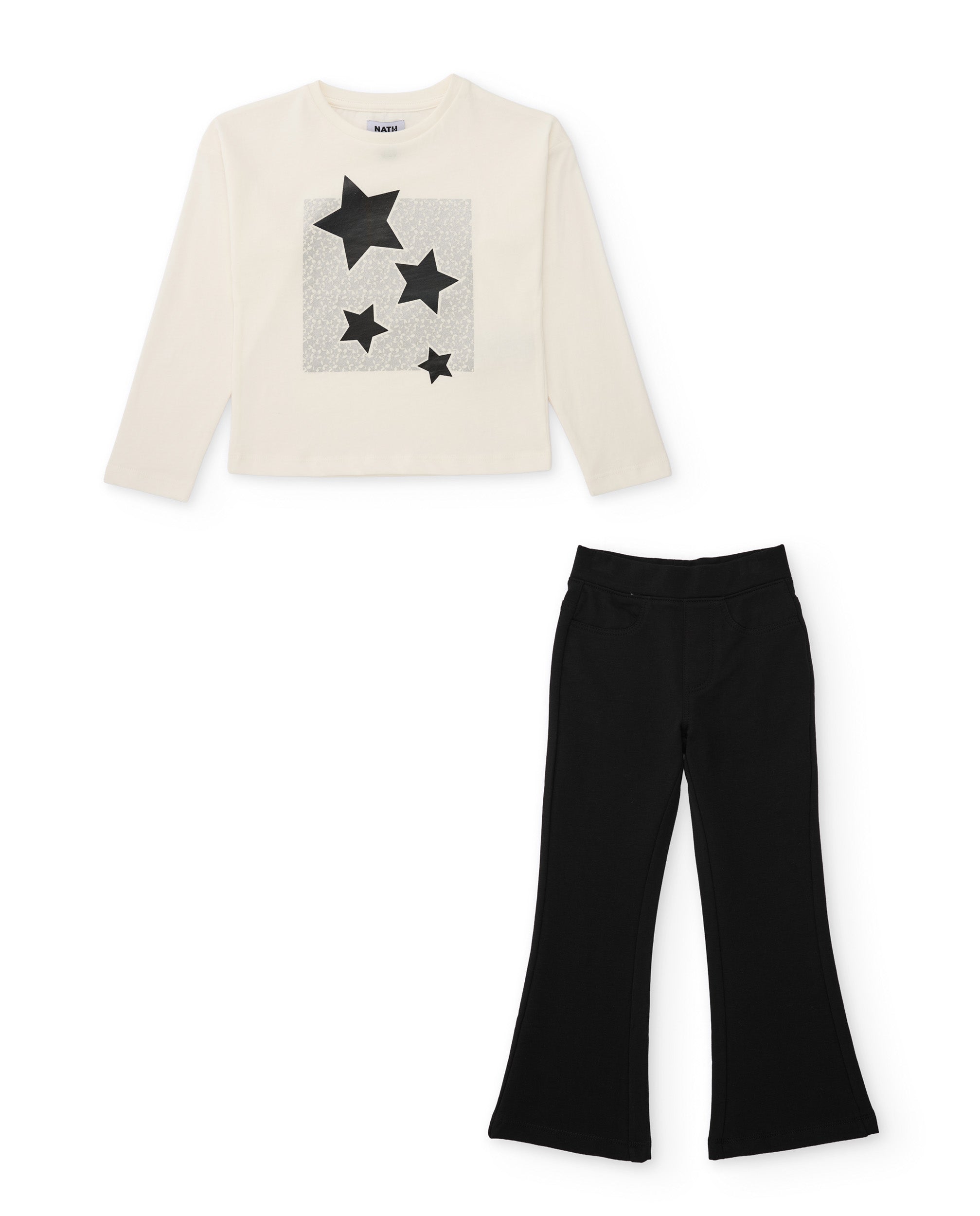 Conjunto de niña de punto con camiseta diseño de estrellas y leggings a juego