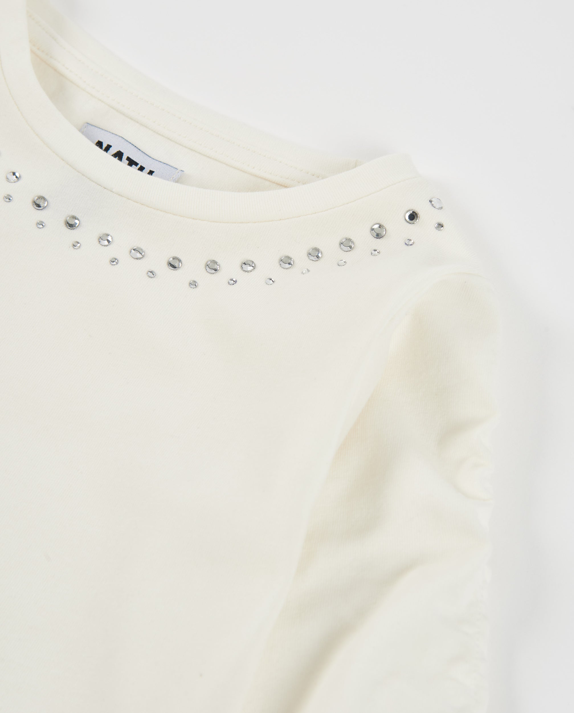 Camiseta de niña de punto con detalles brillantes en el escote