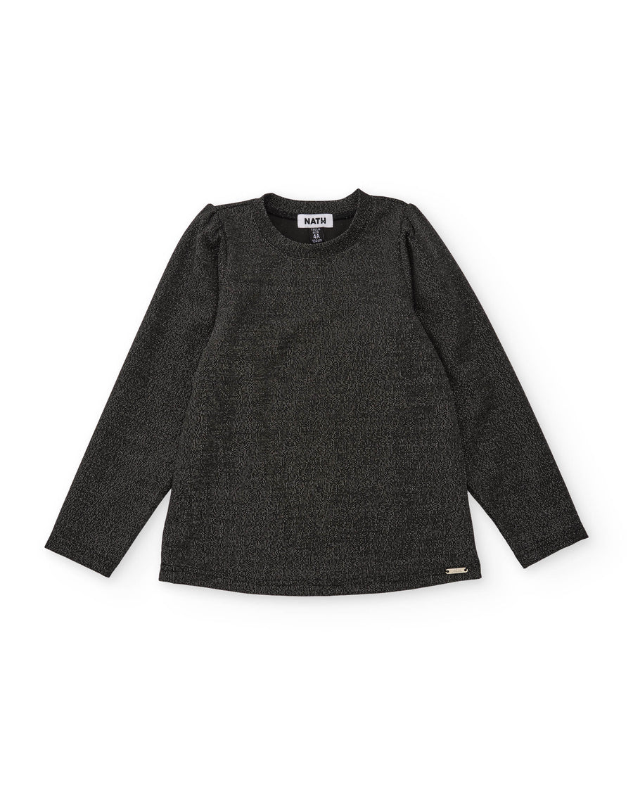 Girls' long-sleeved T-shirt with a shiny finish and classic cut