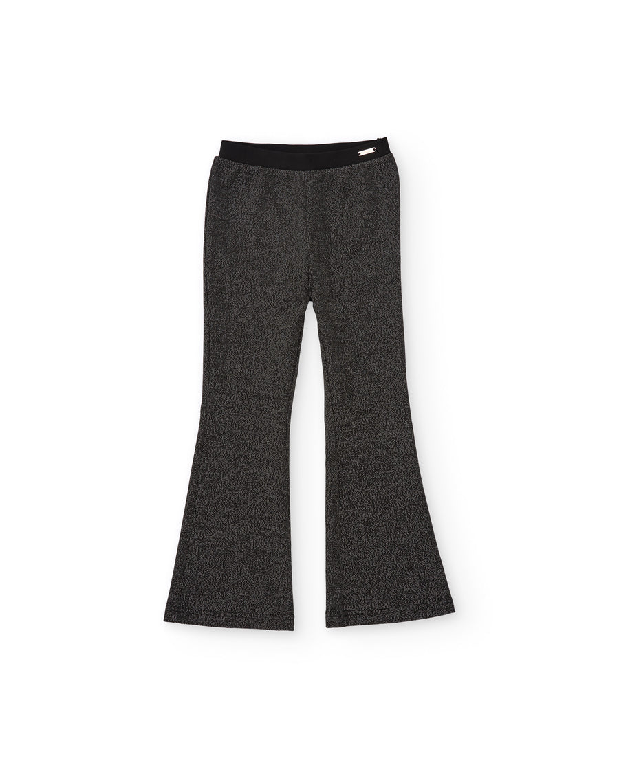 Girls' flared trousers with a shiny fabric